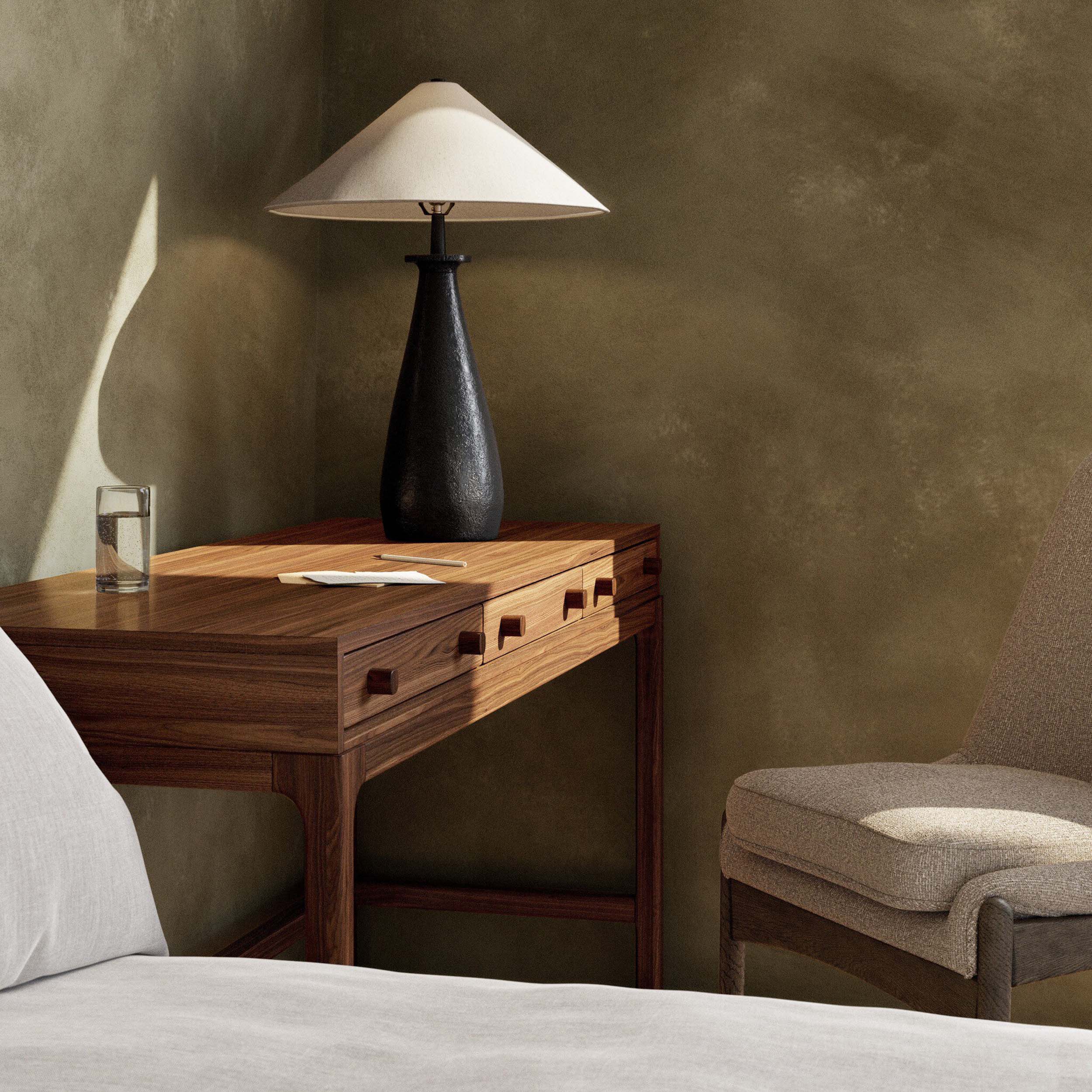 Innes Tapered Shade Table Lamp, Matte Black Cast Aluminum