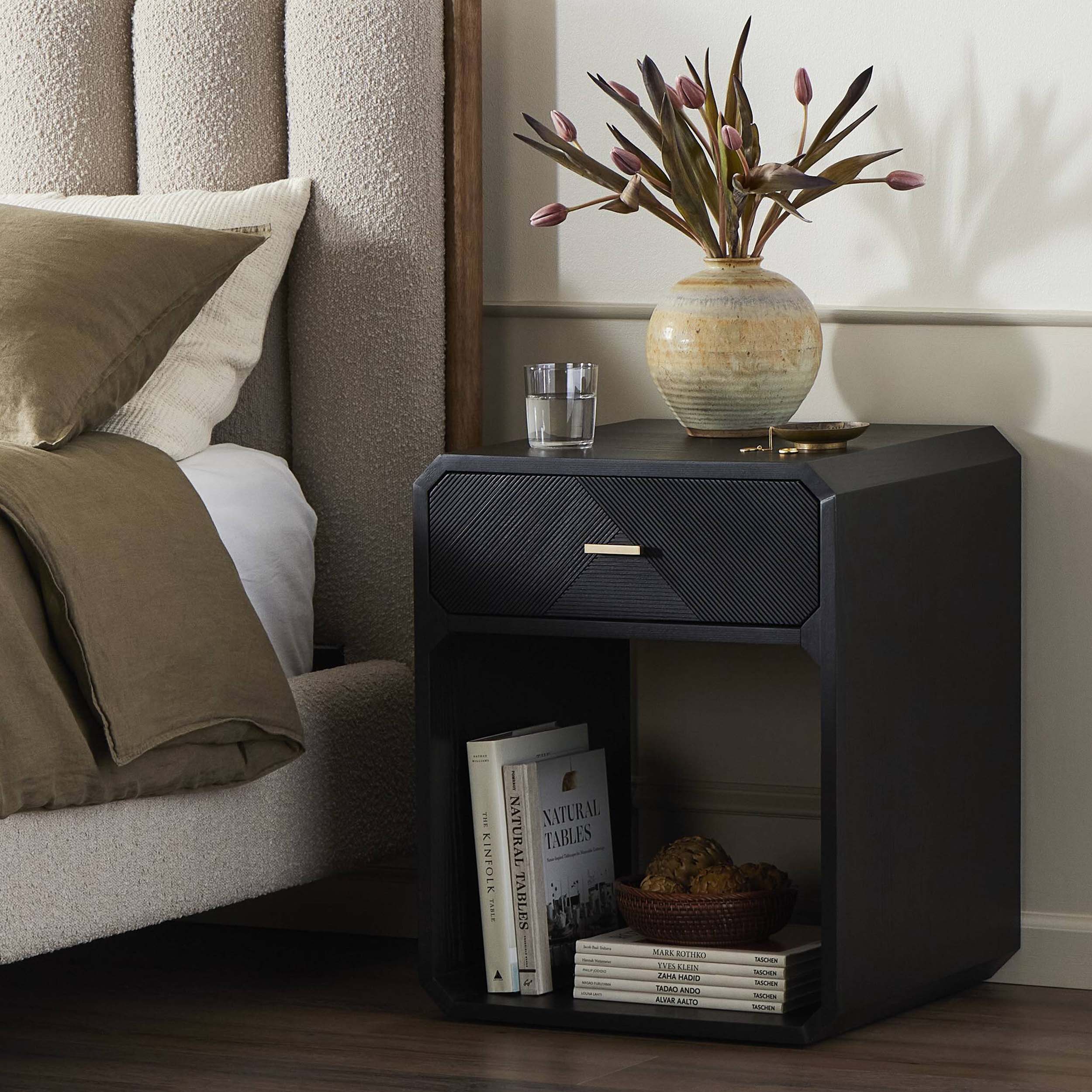 Caspian Nightstand, Black Ash Veneer