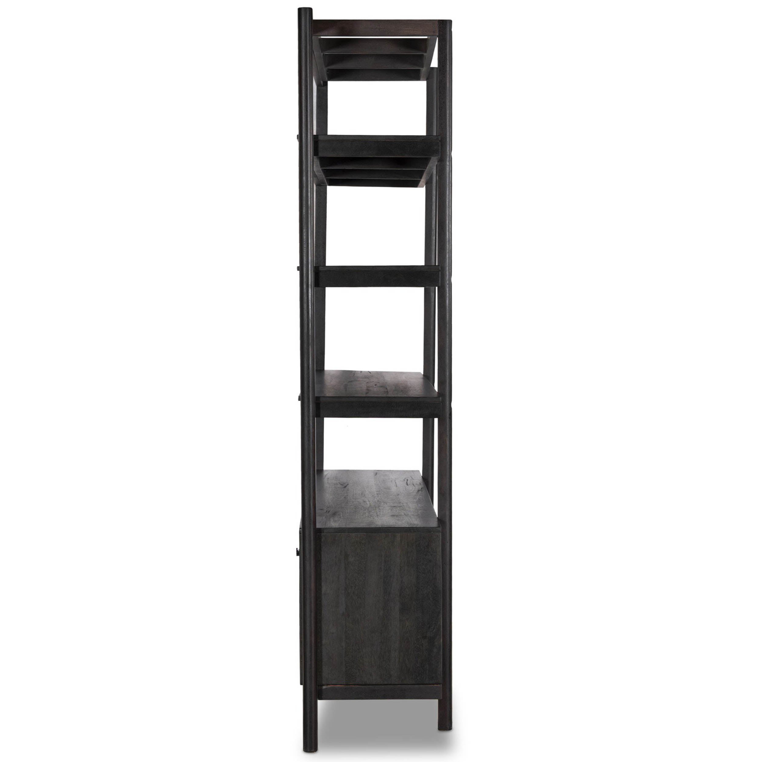Reza Wide Bookcase, Worn Black Acacia