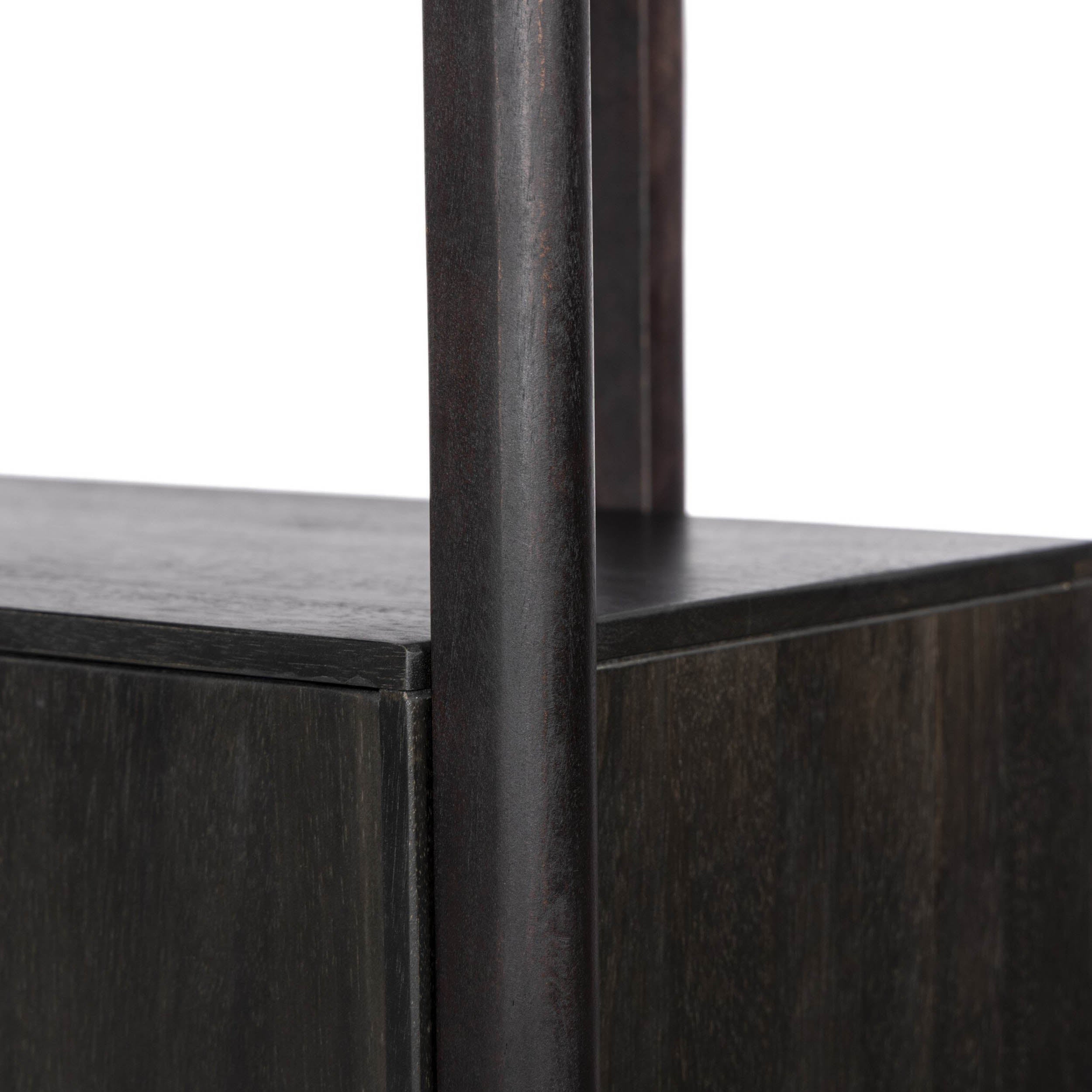 Reza Wide Bookcase, Worn Black Acacia