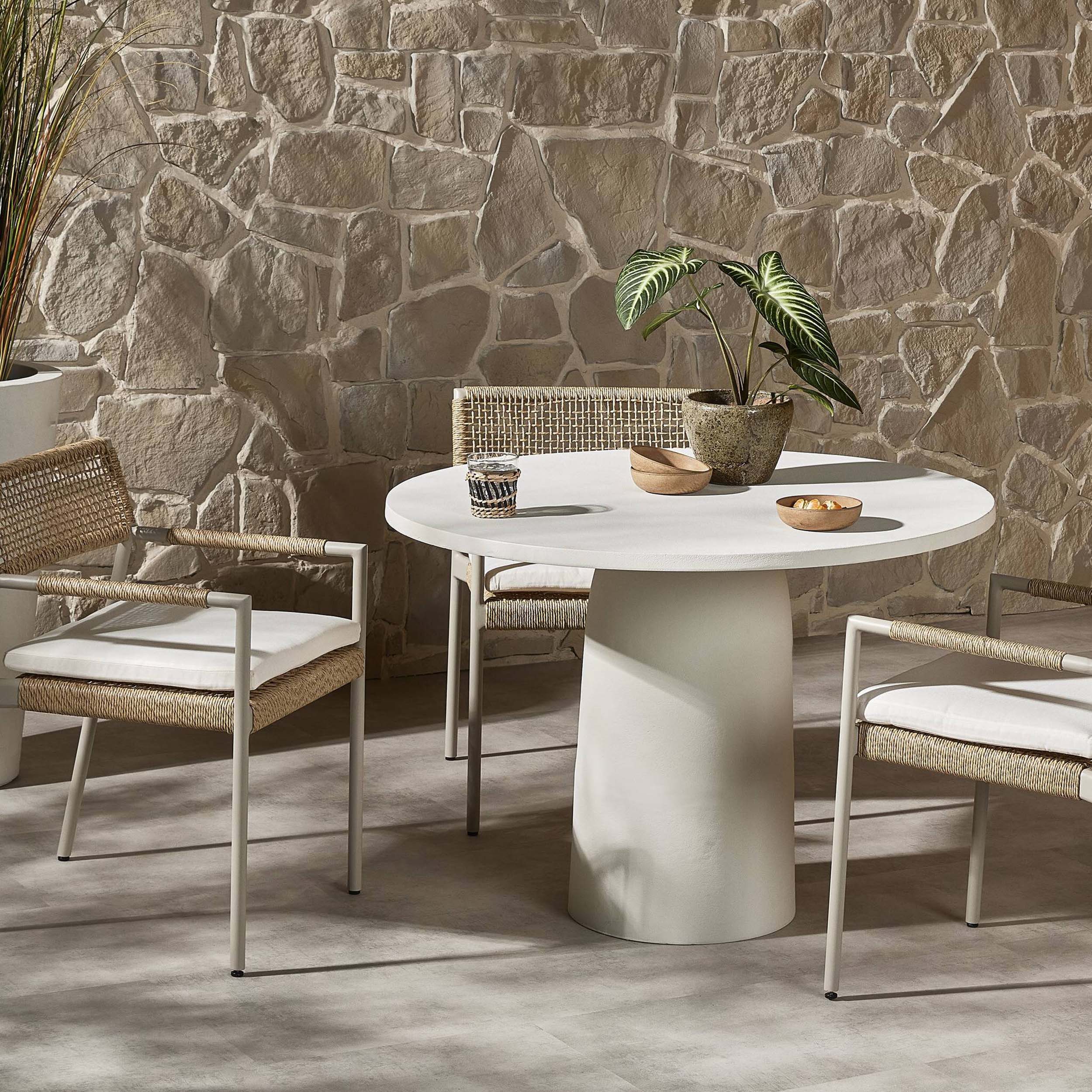 Basil Outdoor Dining Table 42", Matte White Cast Aluminum