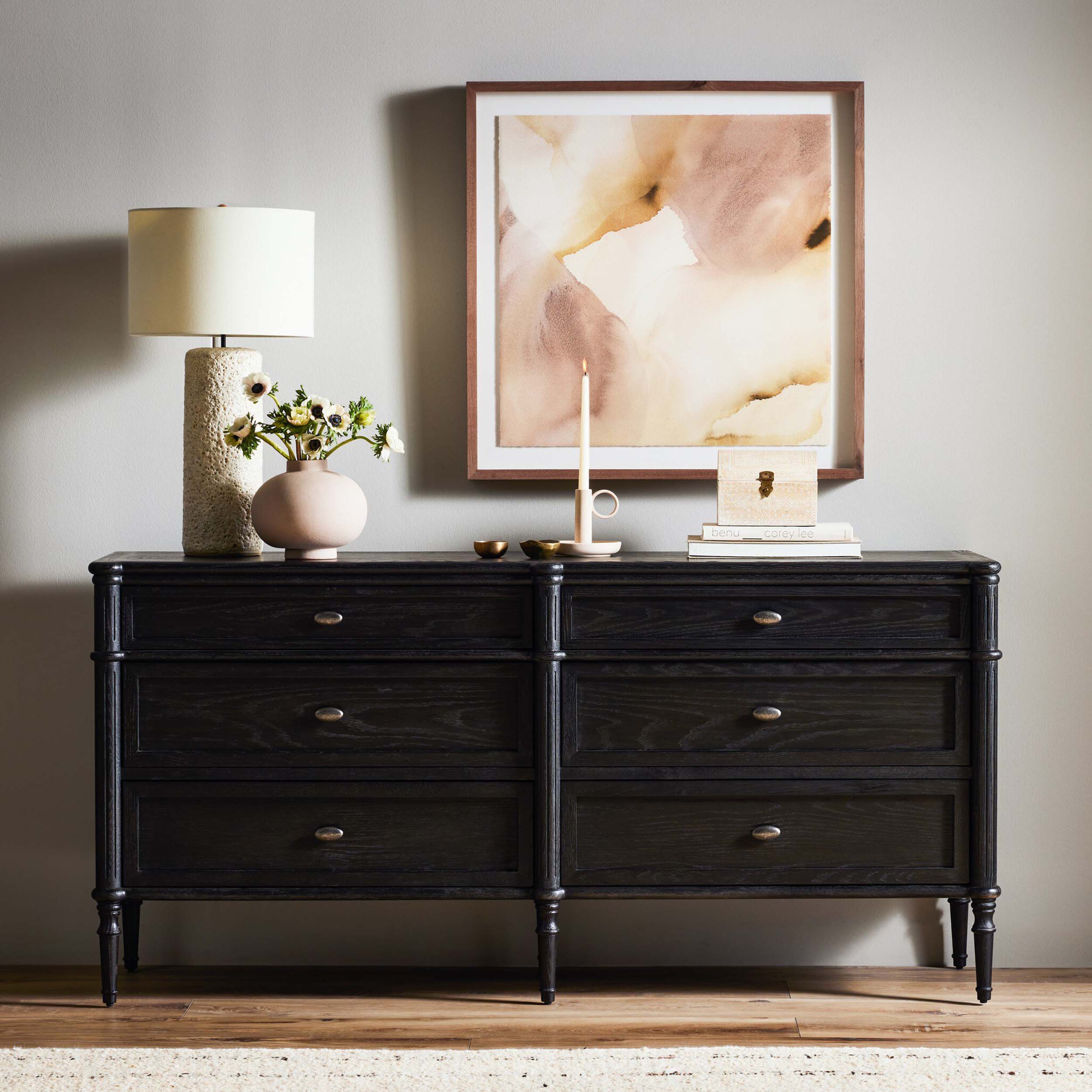 Toulouse 6 Drawer Dresser, Distressed Black