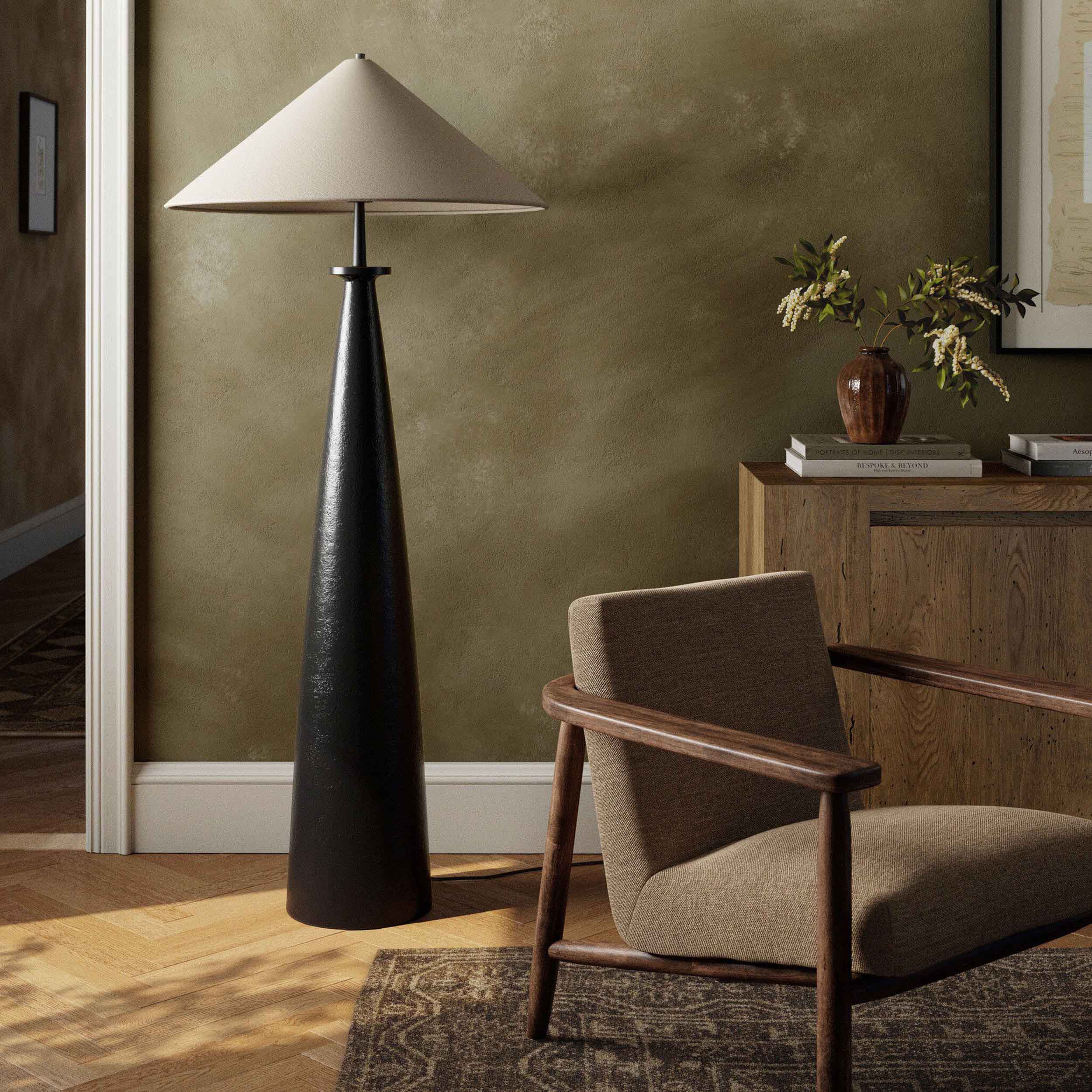 Innes Tapered Shade Floor Lamp, Matte Black Cast Aluminum