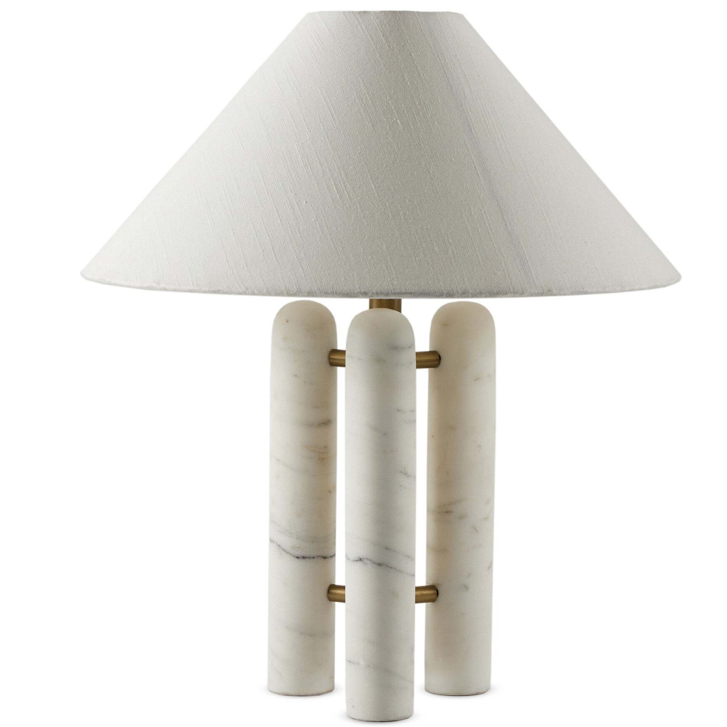Medici Table Lamp, Charcoal and White Marble, White Silk