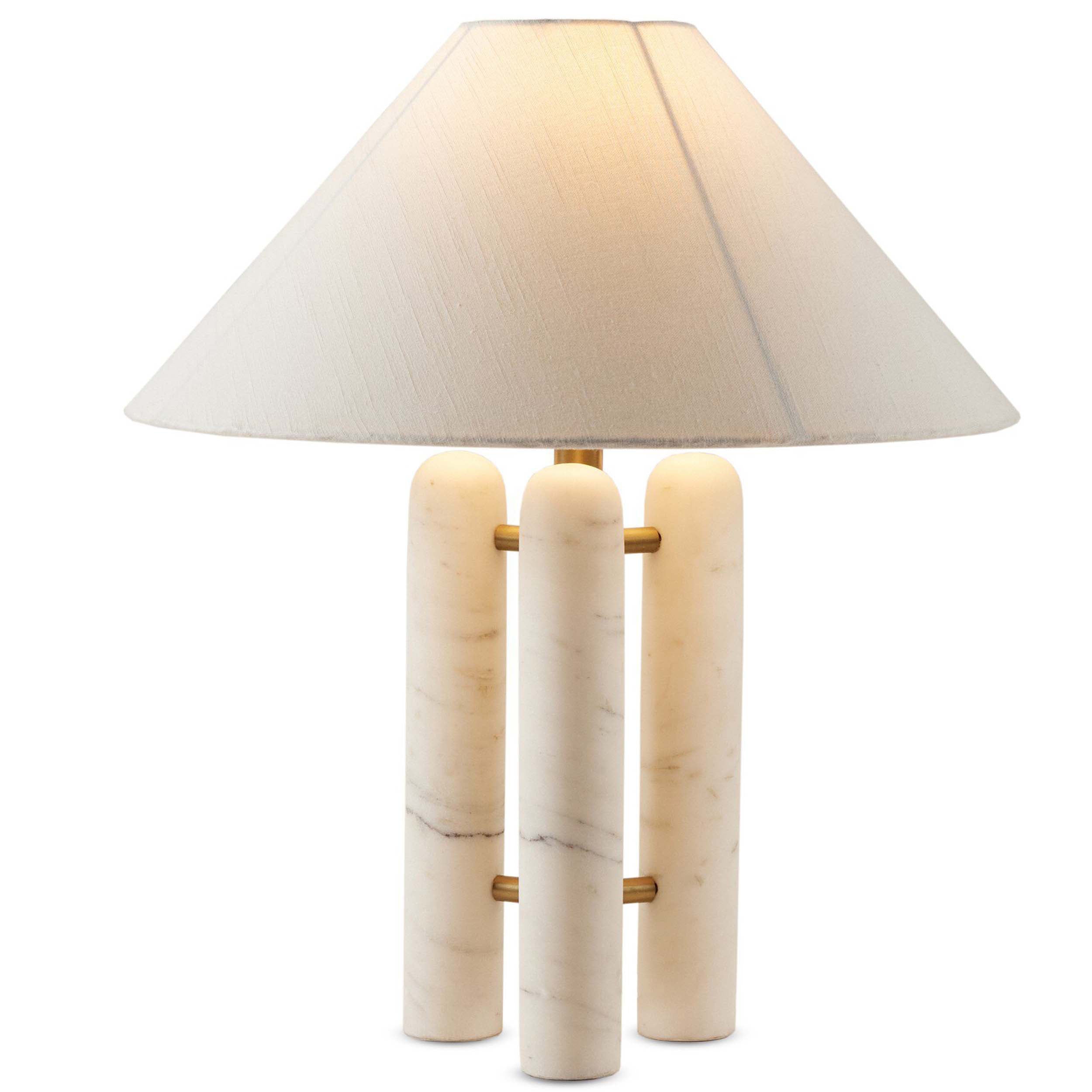 Medici Table Lamp, Charcoal and White Marble, White Silk