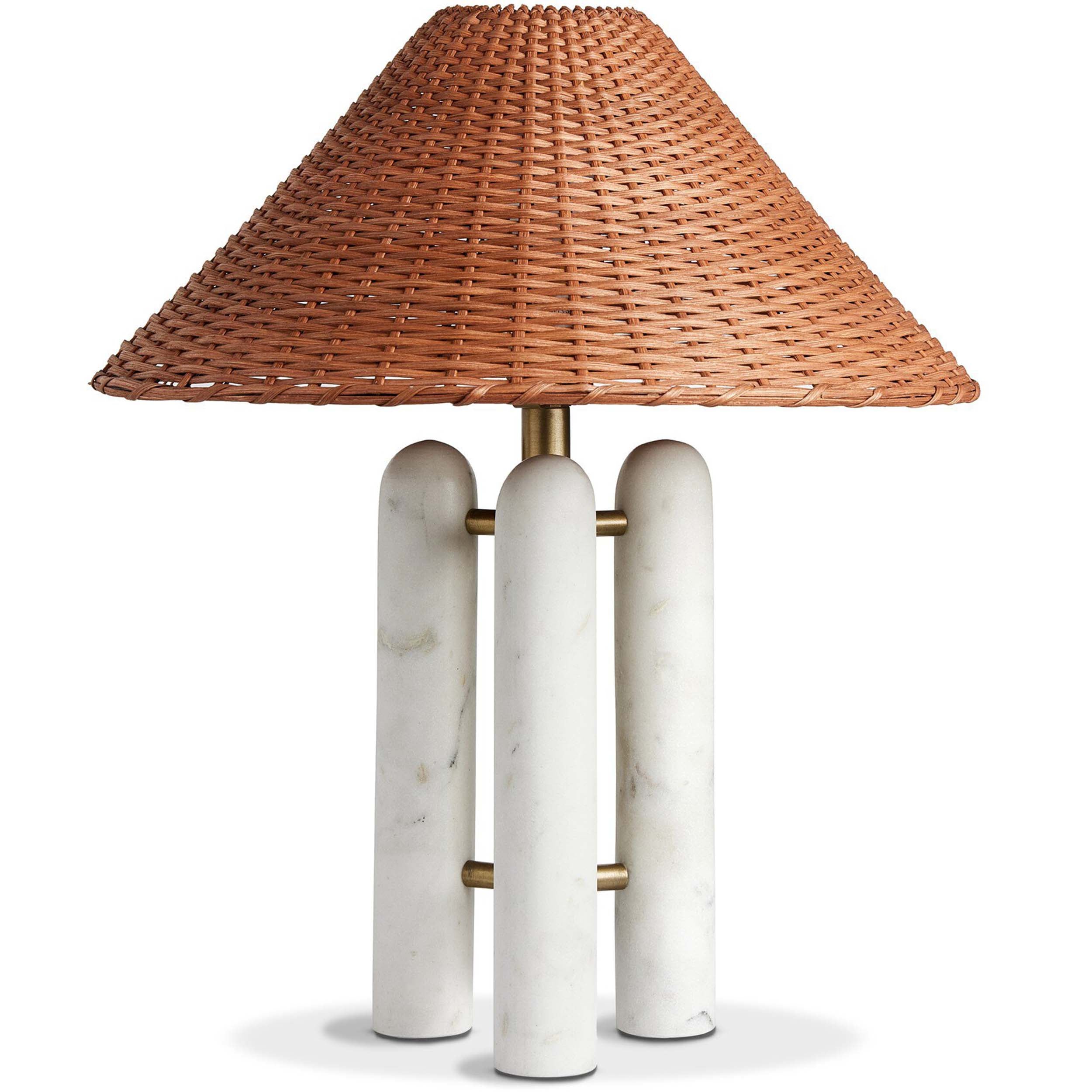 Medici Table Lamp, Charcoal and White Marble, Brown Rattan