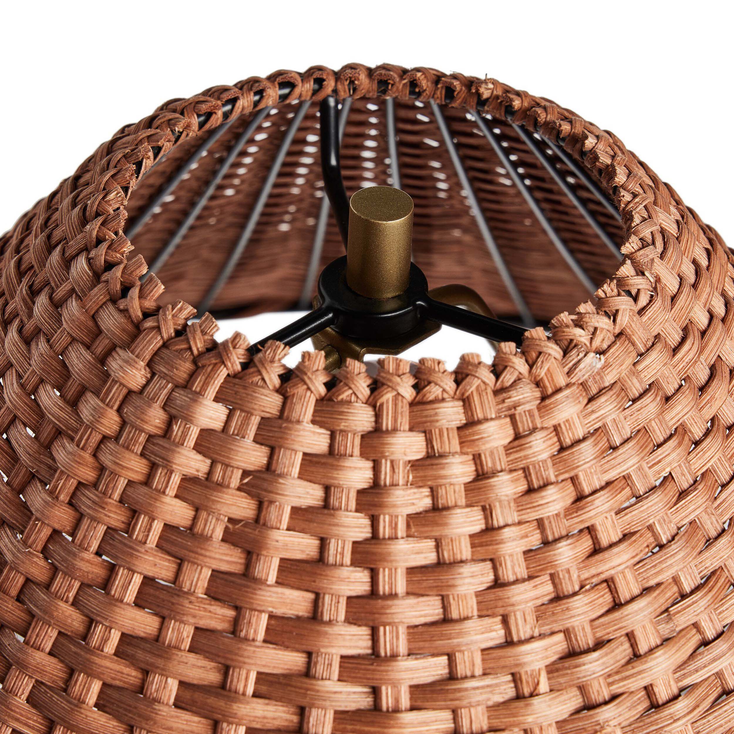Medici Table Lamp, Charcoal and White Marble, Brown Rattan