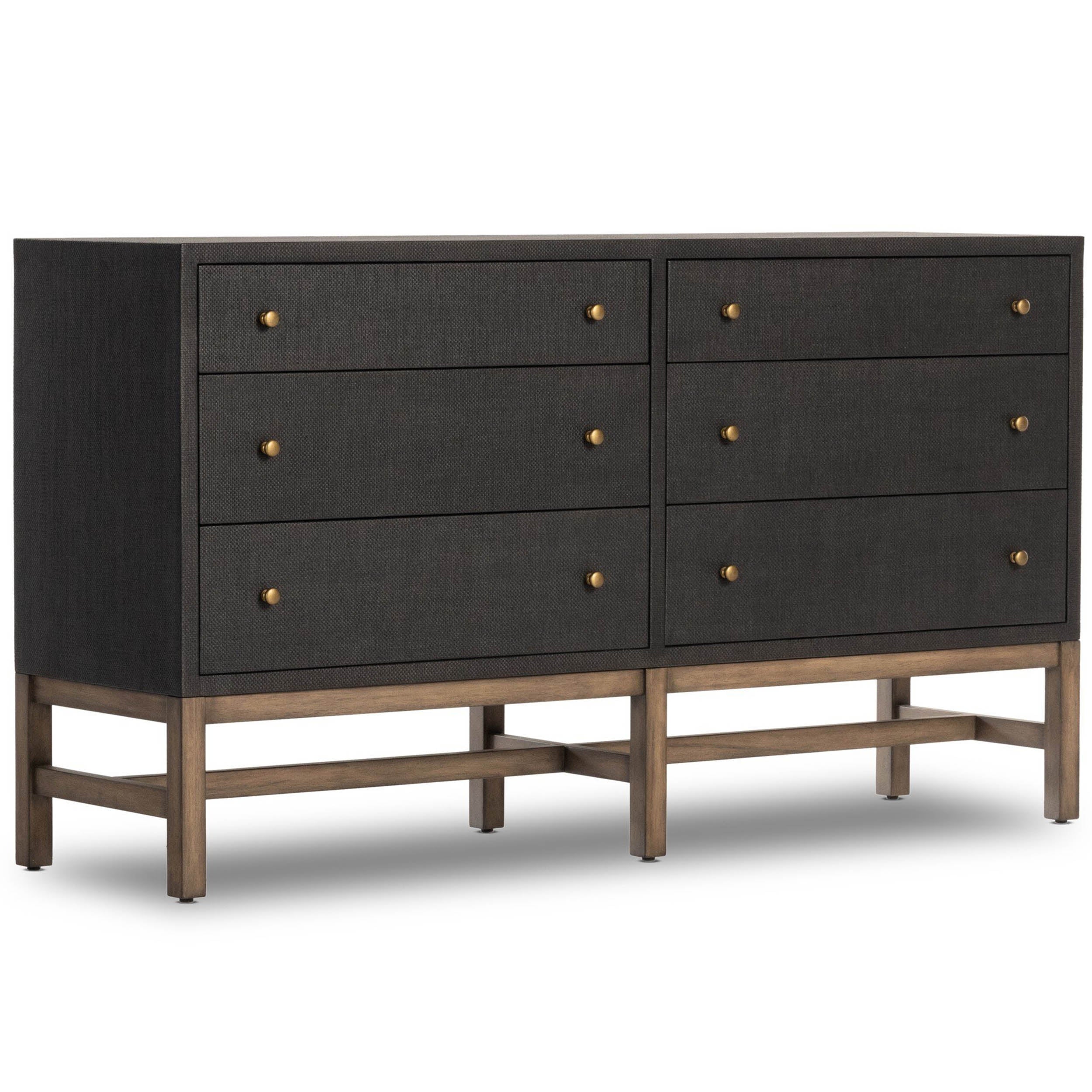 Fiona 6 Drawer Dresser, Black Raffia