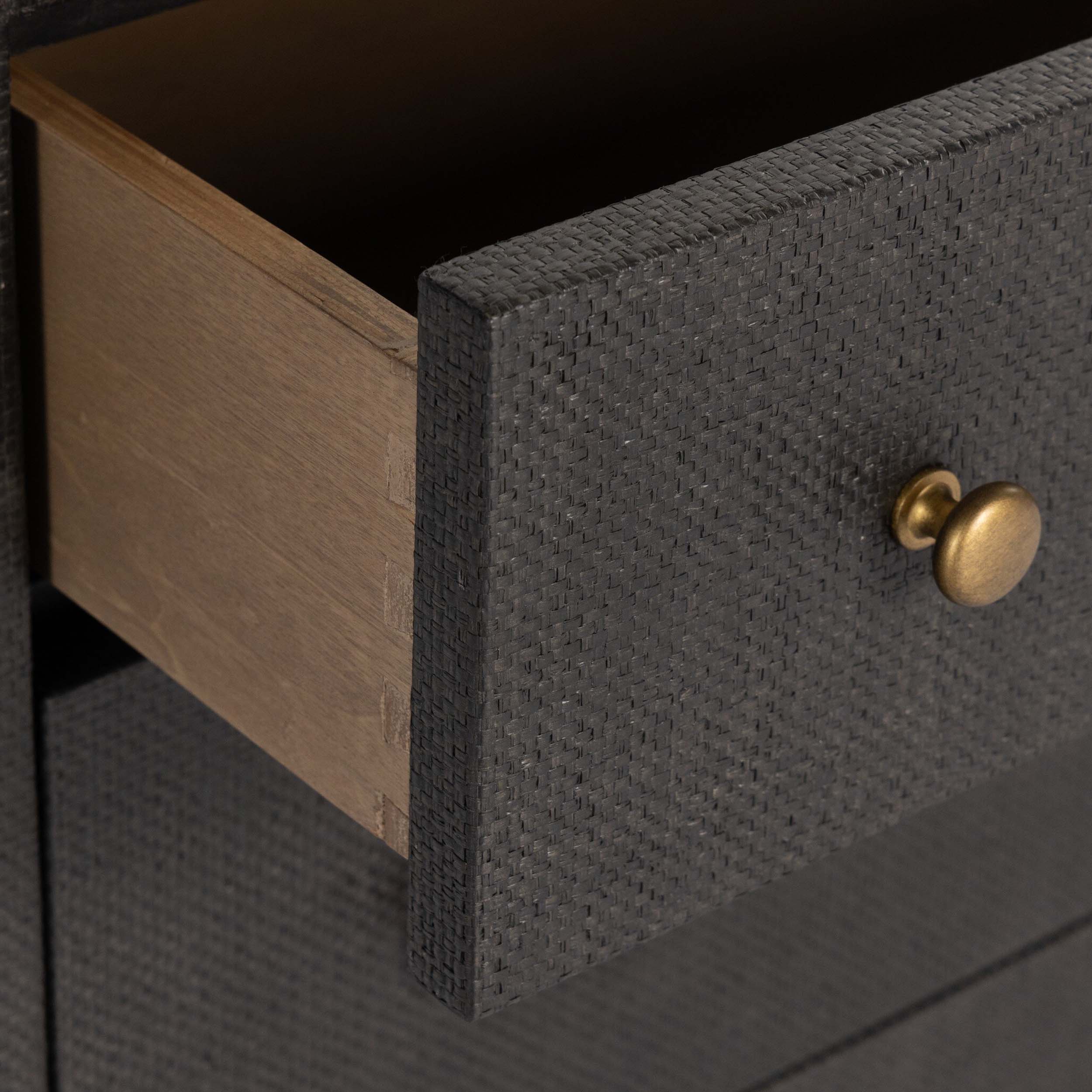 Fiona 6 Drawer Dresser, Black Raffia