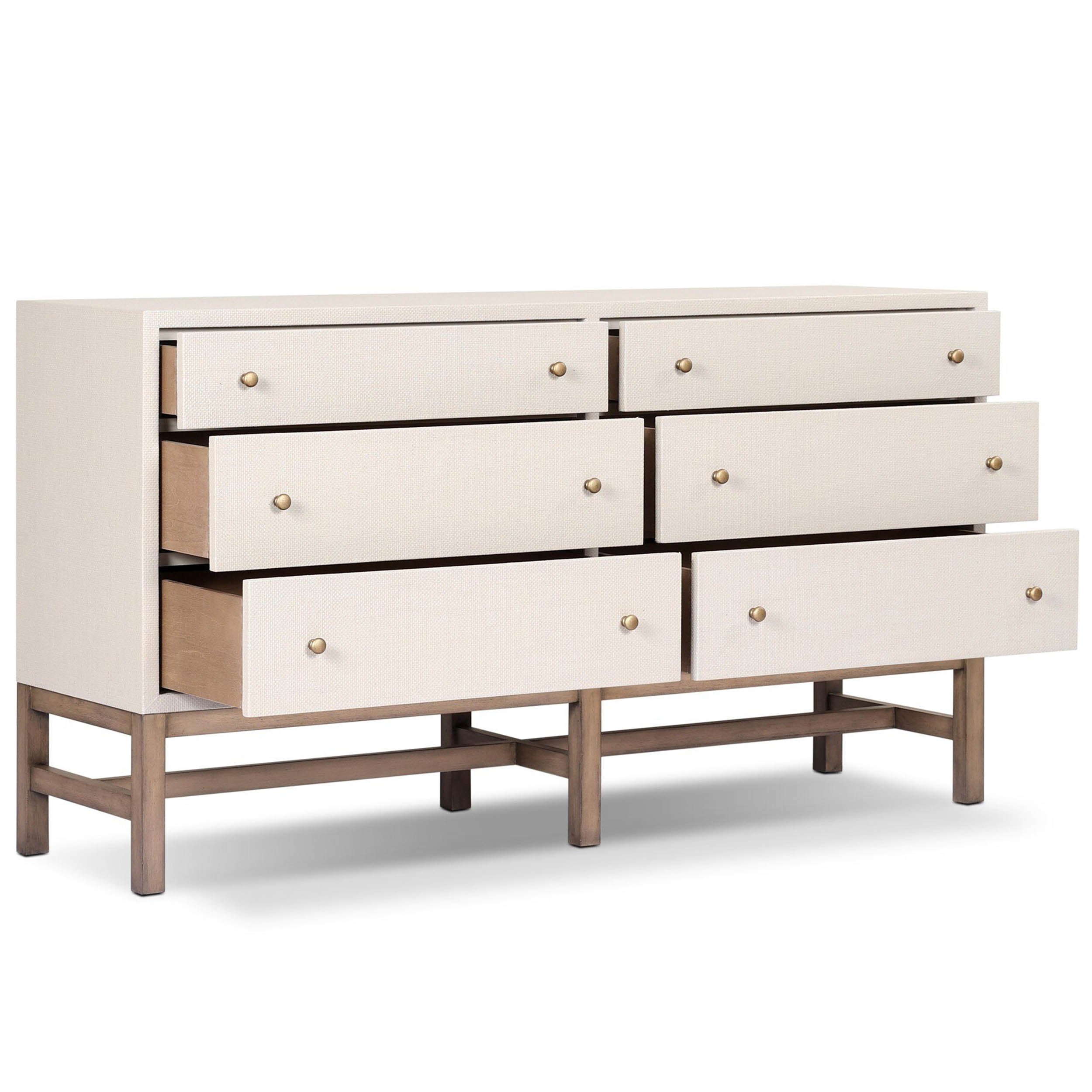 Fiona 6 Drawer Dresser, Ivory Painted Raffia
