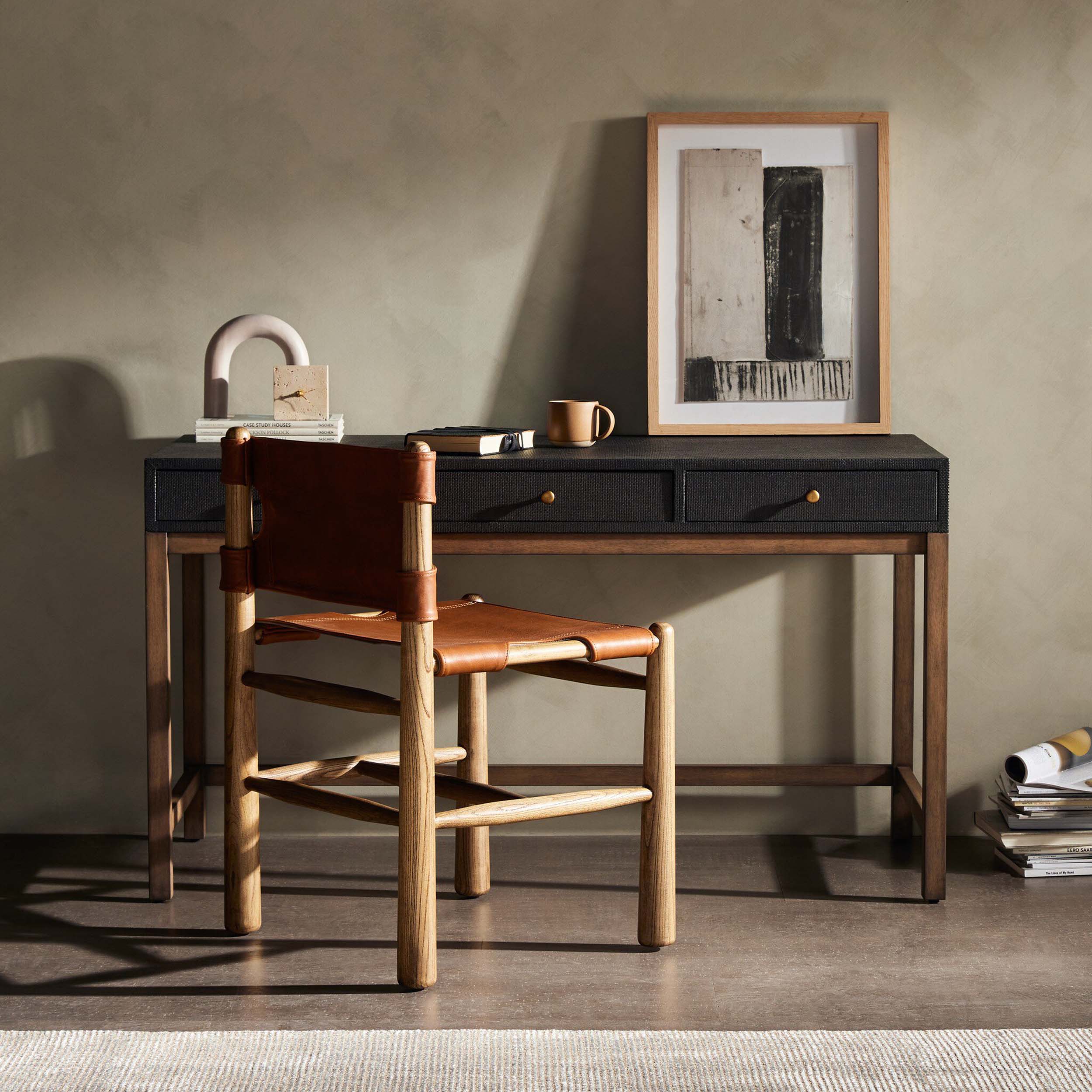 Fiona Desk, Black Raffia