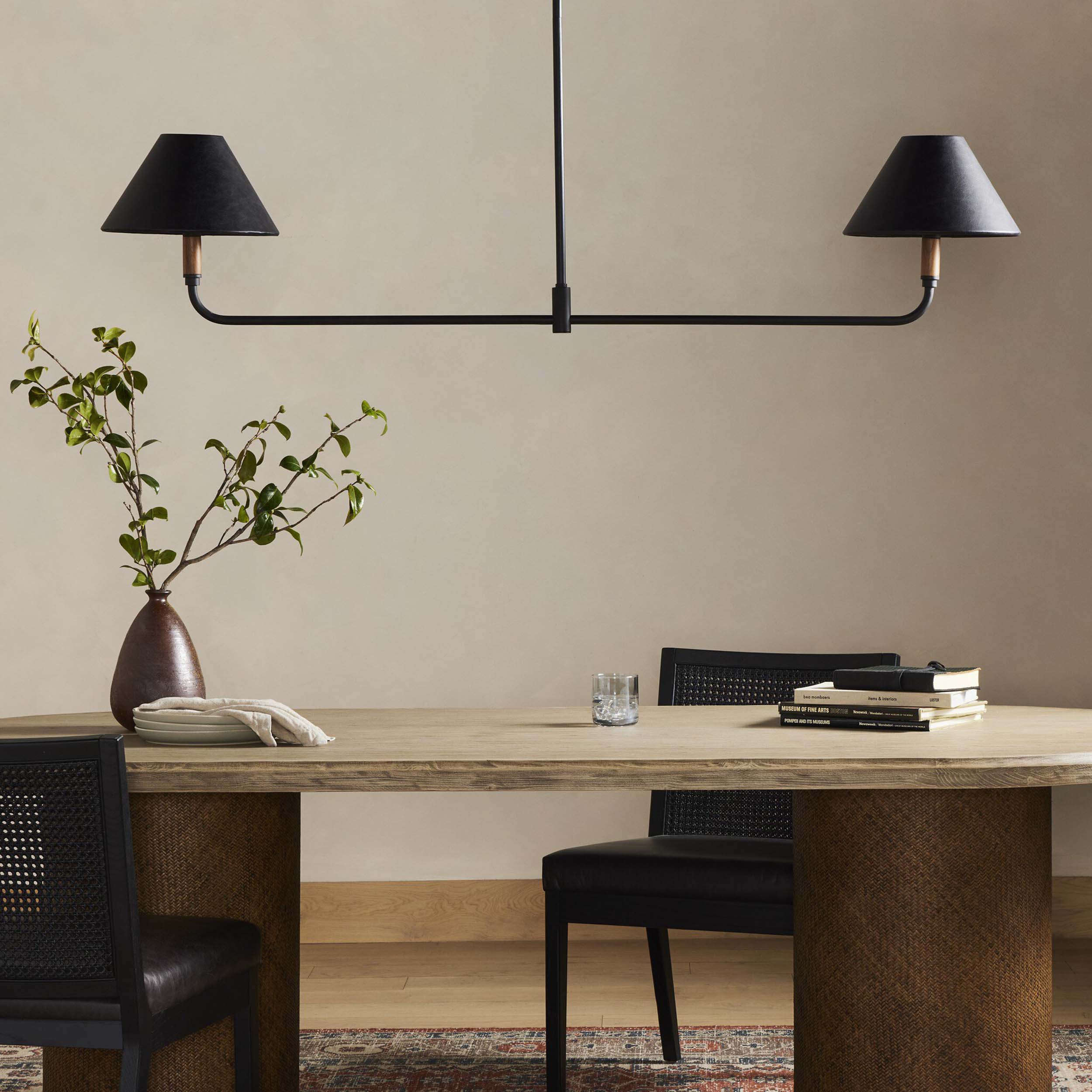 Cullen Linear Double Pendant, Black Leather