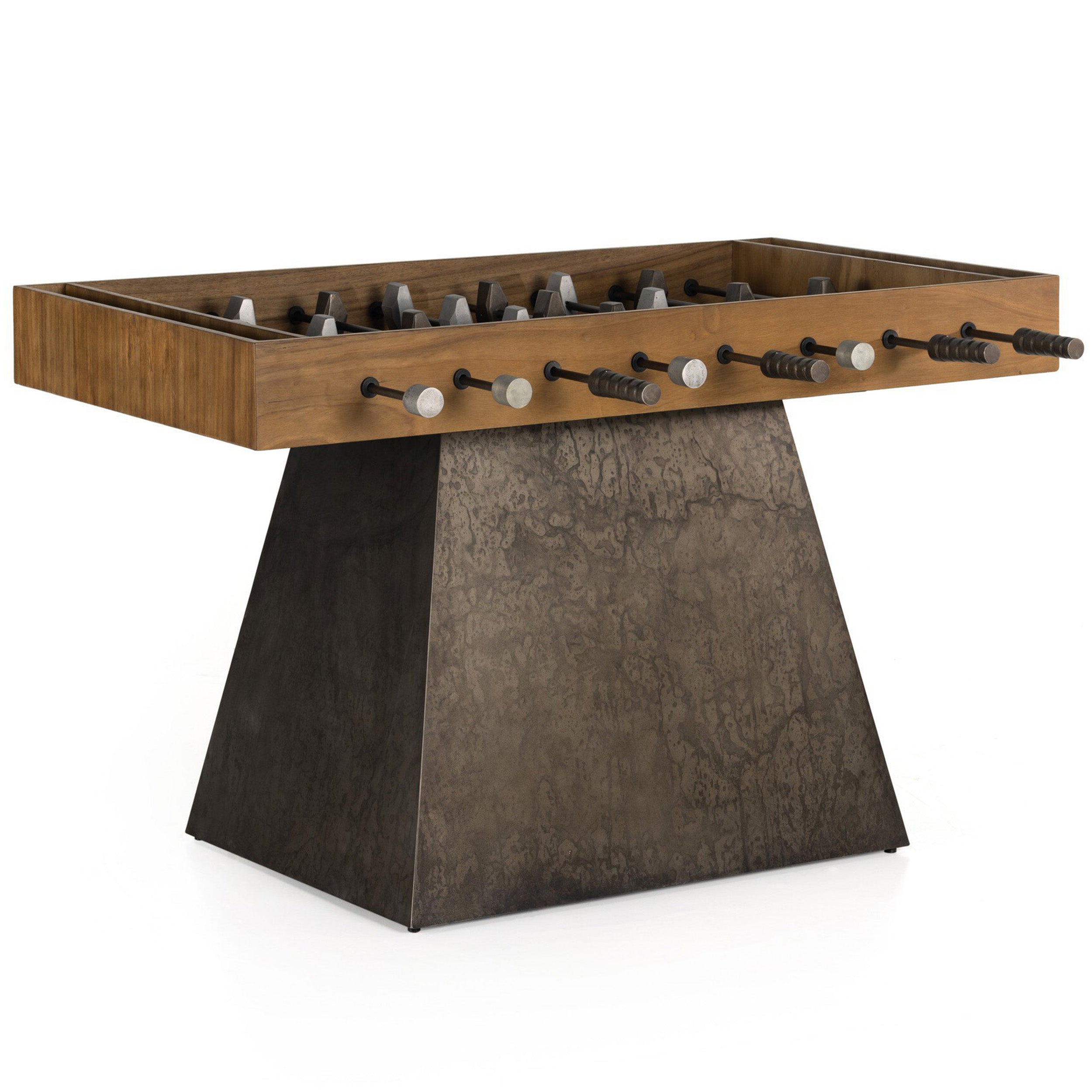 Foosball Table, Aged Grey Steel, Natural Brown Guanacaste