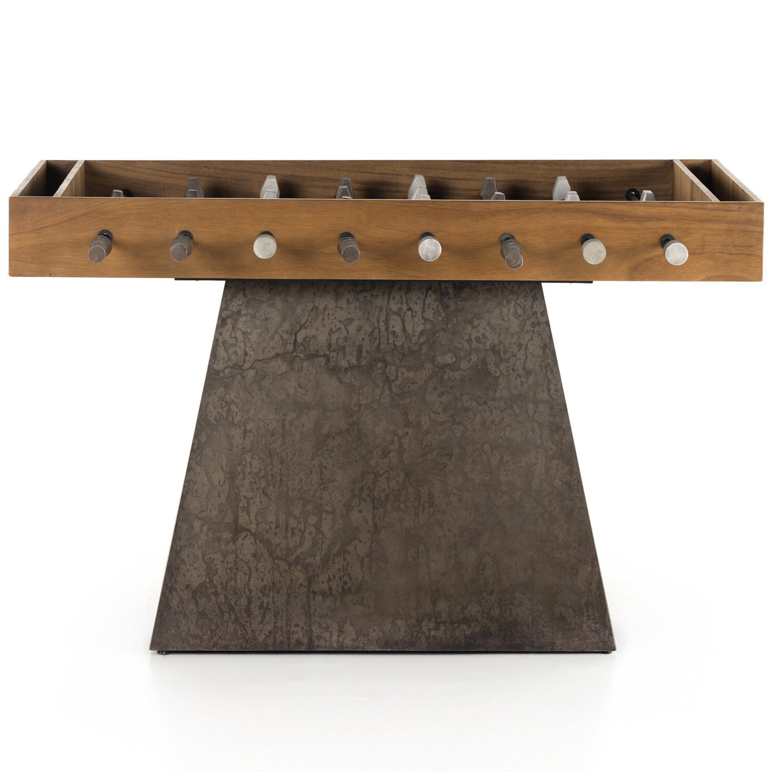 Foosball Table, Aged Grey Steel, Natural Brown Guanacaste