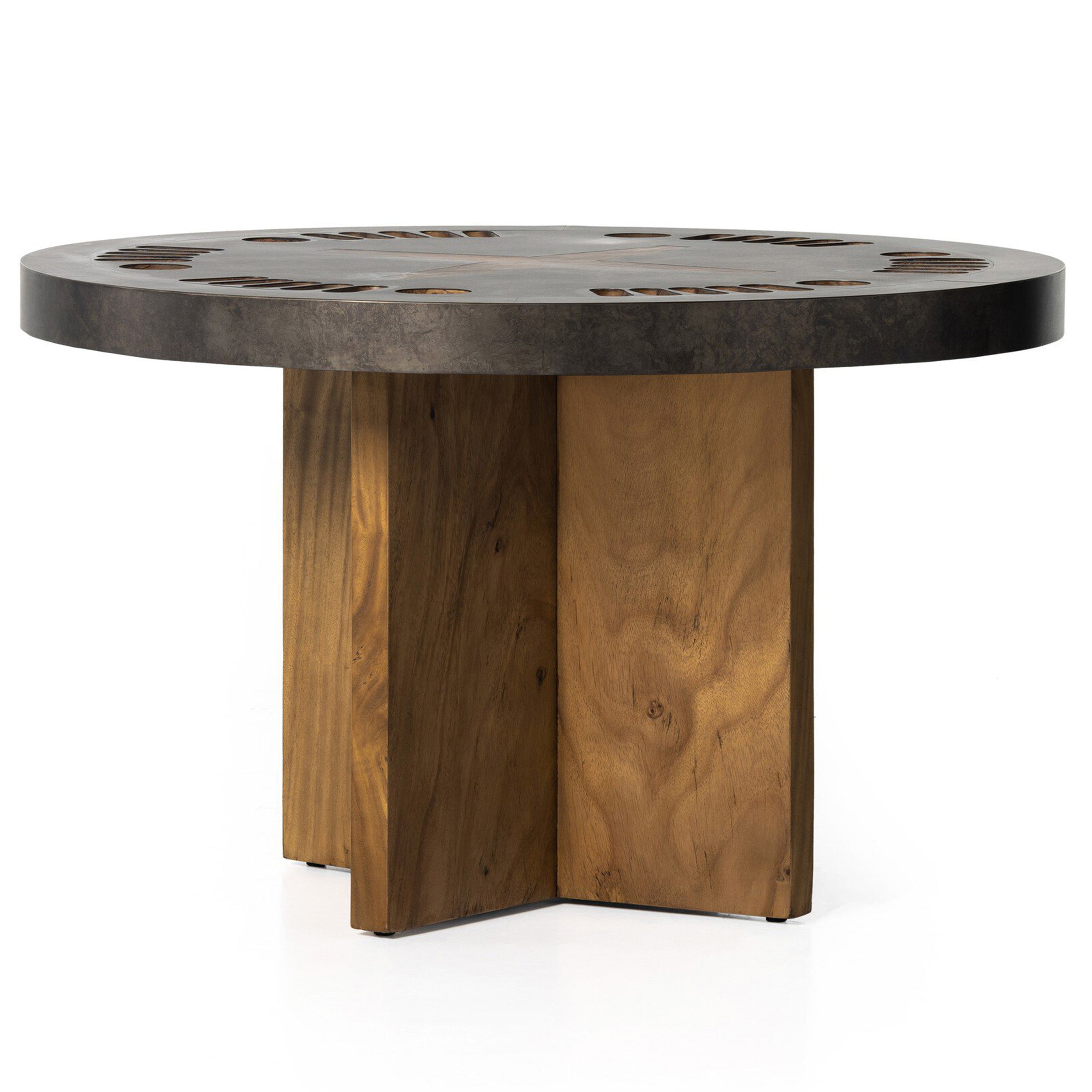 Poker Table, Aged Metal, Natural Brown Guanacaste