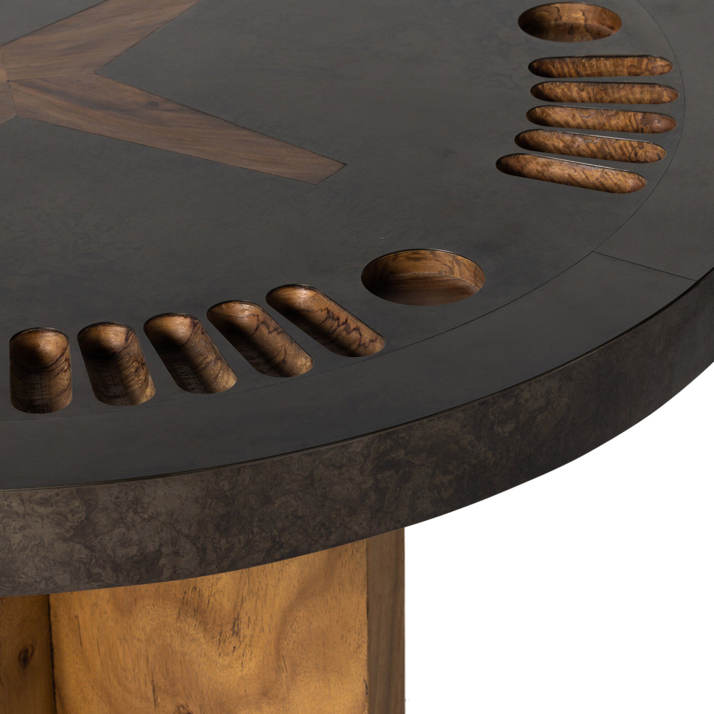 Poker Table, Aged Metal, Natural Brown Guanacaste