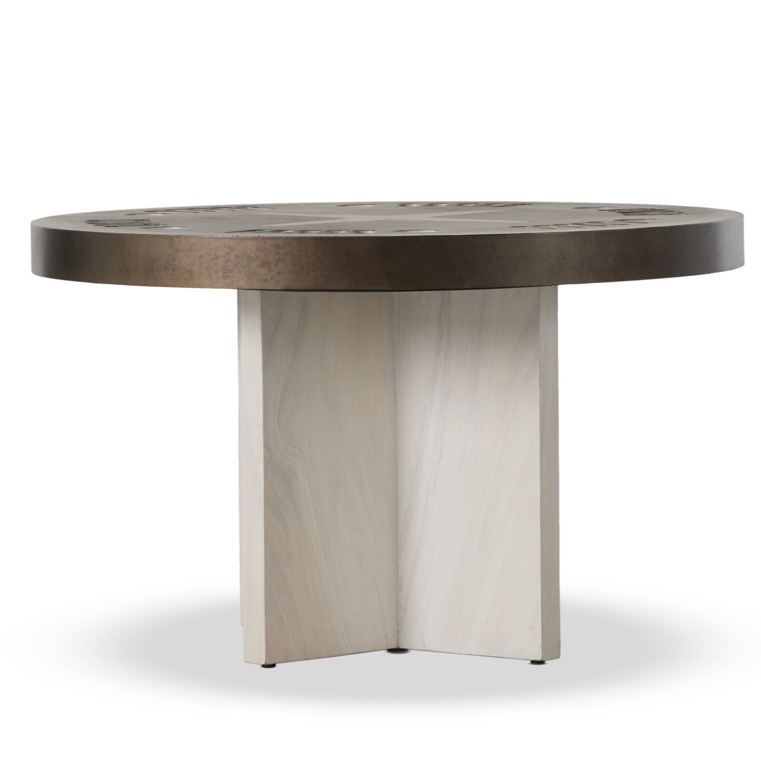 Poker Table, Aged Metal, Bleached Guanacaste