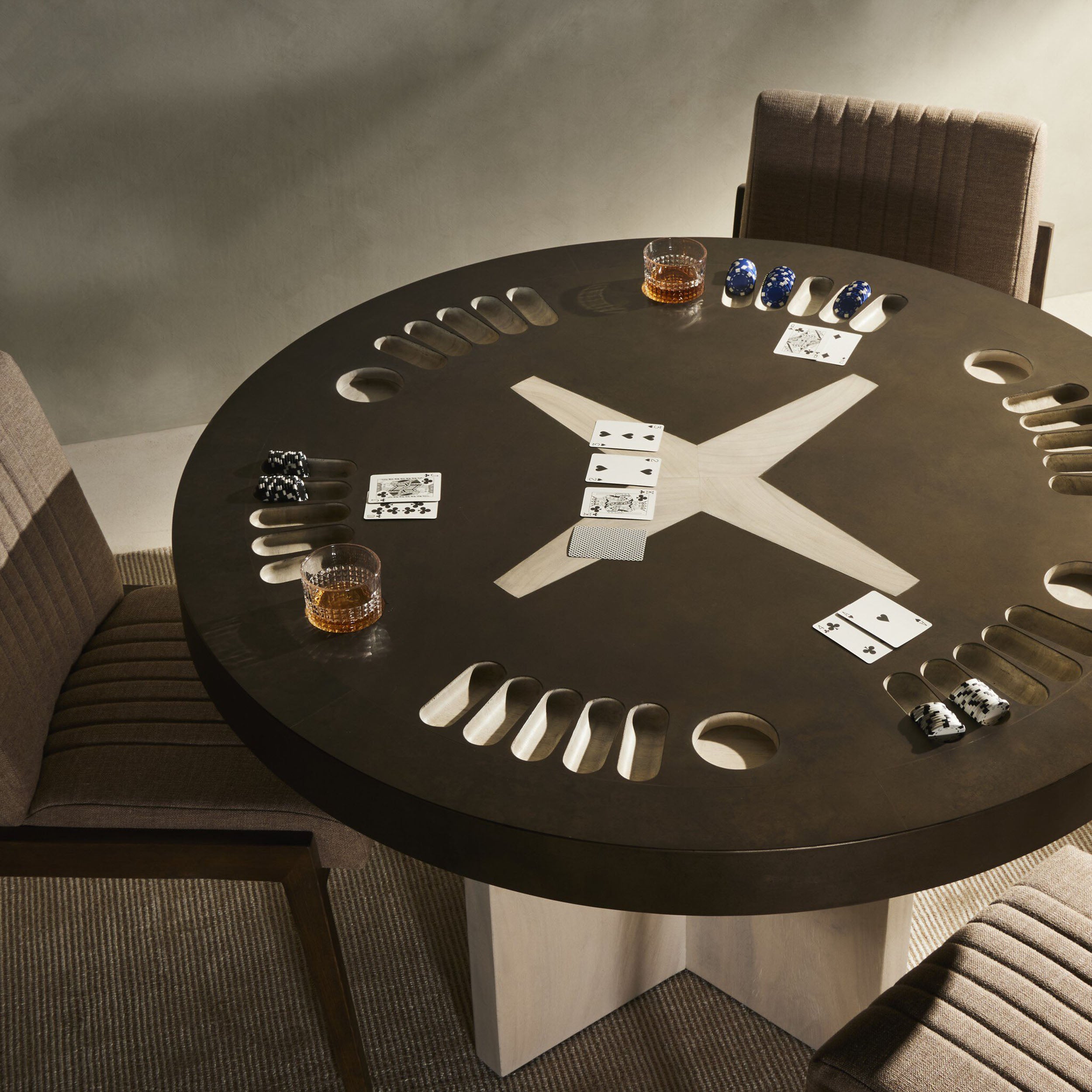 Poker Table, Aged Metal, Bleached Guanacaste