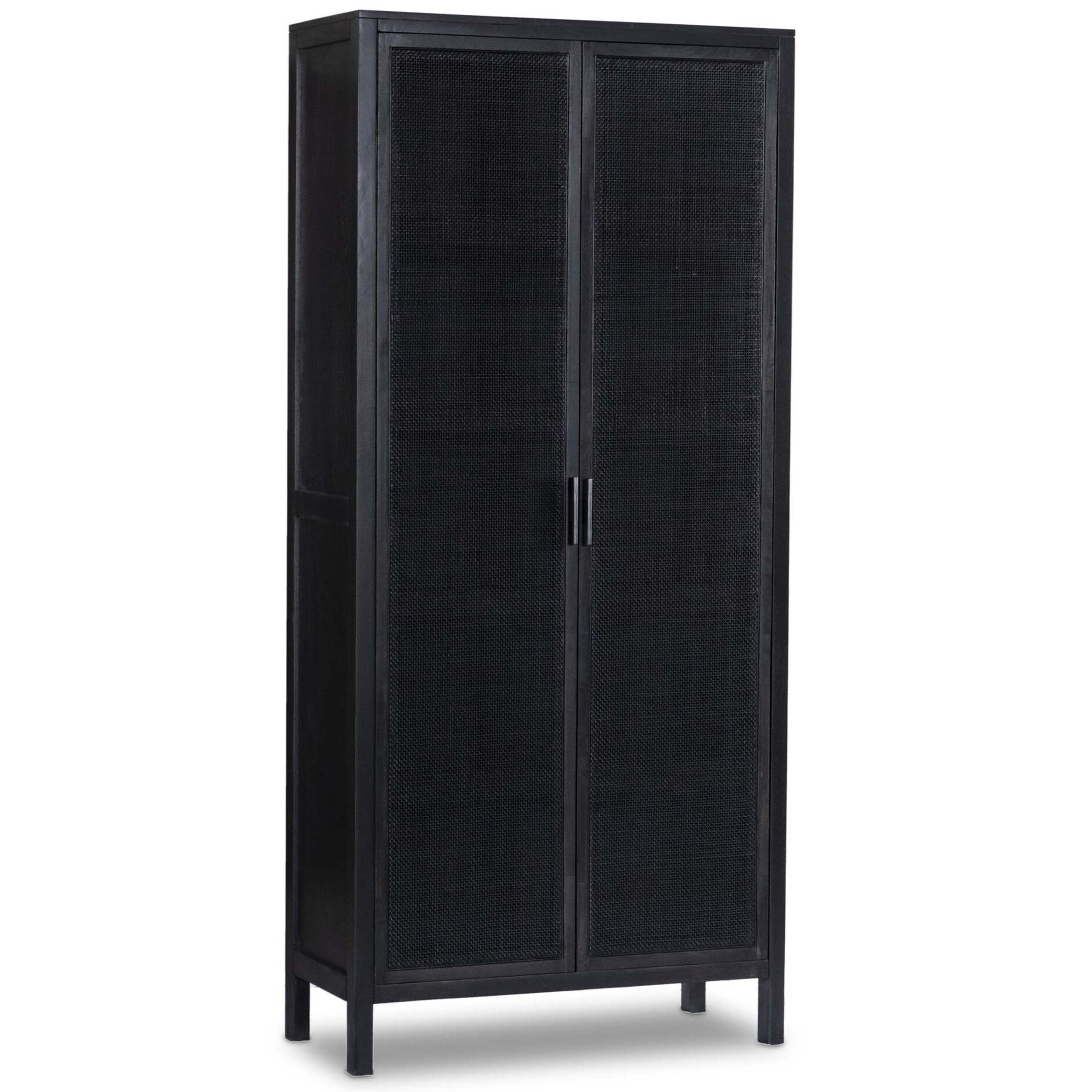 Caprice Tall Cabinet, Black Wash Mango/Black Cane