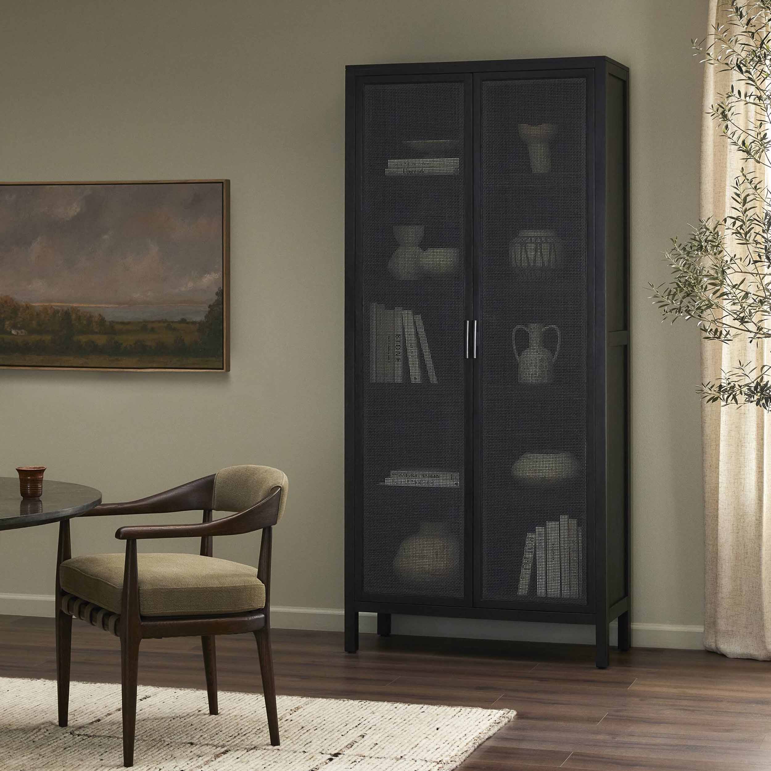 Caprice Tall Cabinet, Black Wash Mango/Black Cane