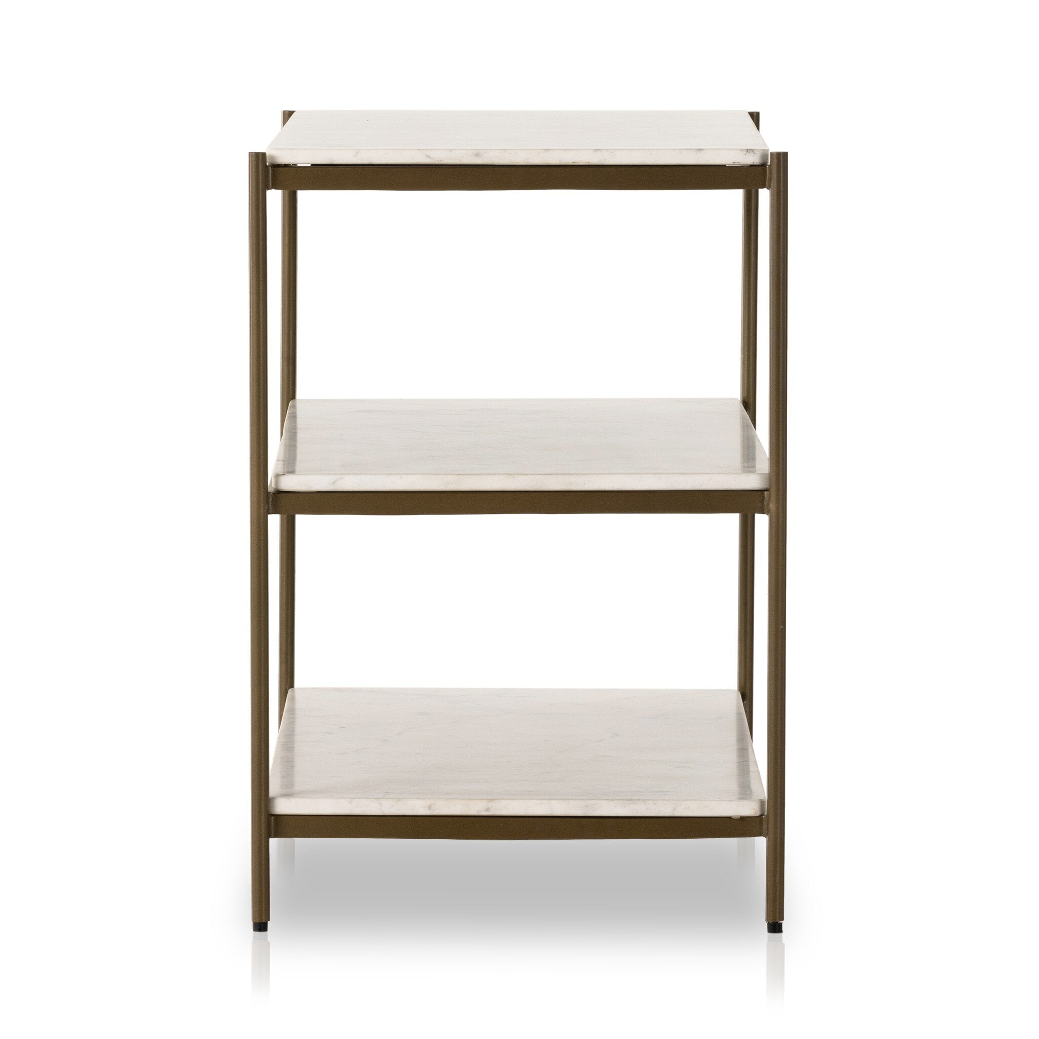 Felix Large Nightstand, Polished White Marble/Antique Brass