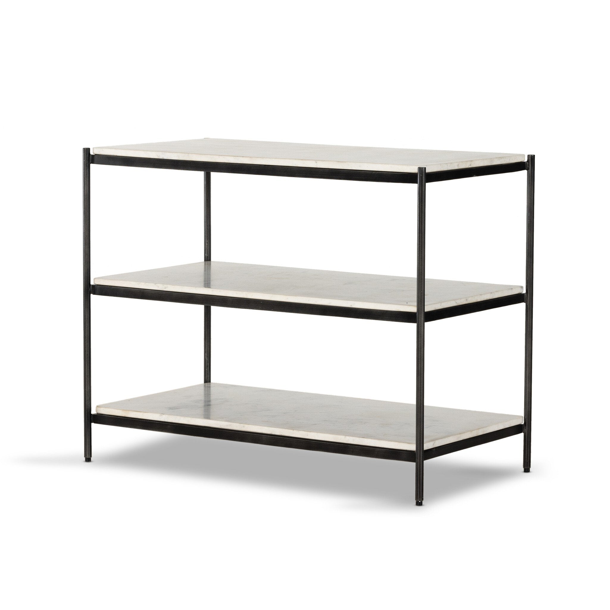 Felix Large Nightstand, Polished White Marble/Hammered Grey