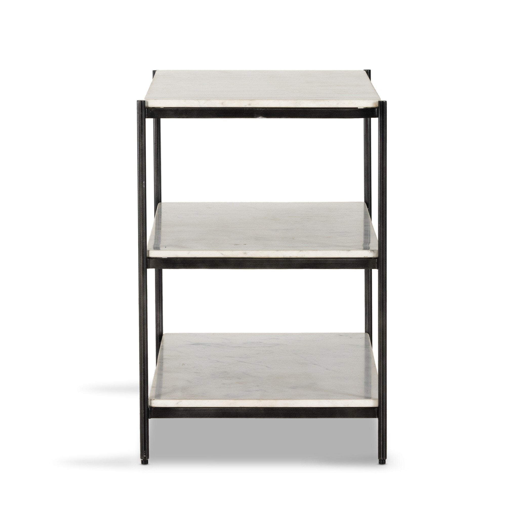 Felix Large Nightstand, Polished White Marble/Hammered Grey