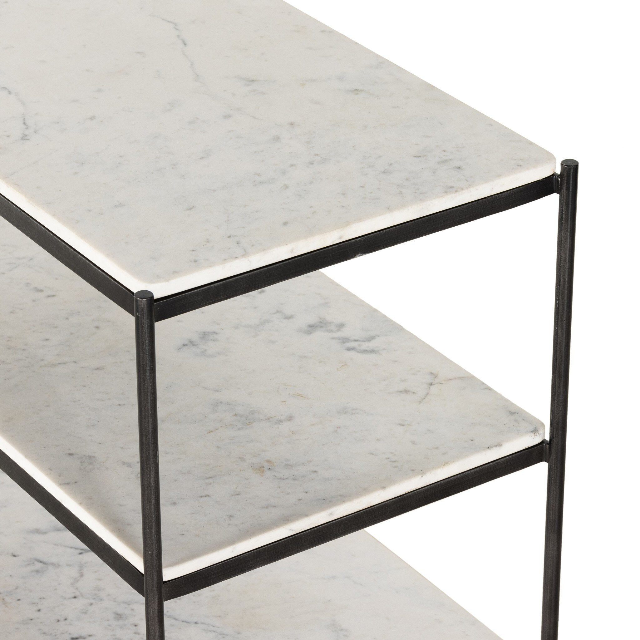 Felix Large Nightstand, Polished White Marble/Hammered Grey