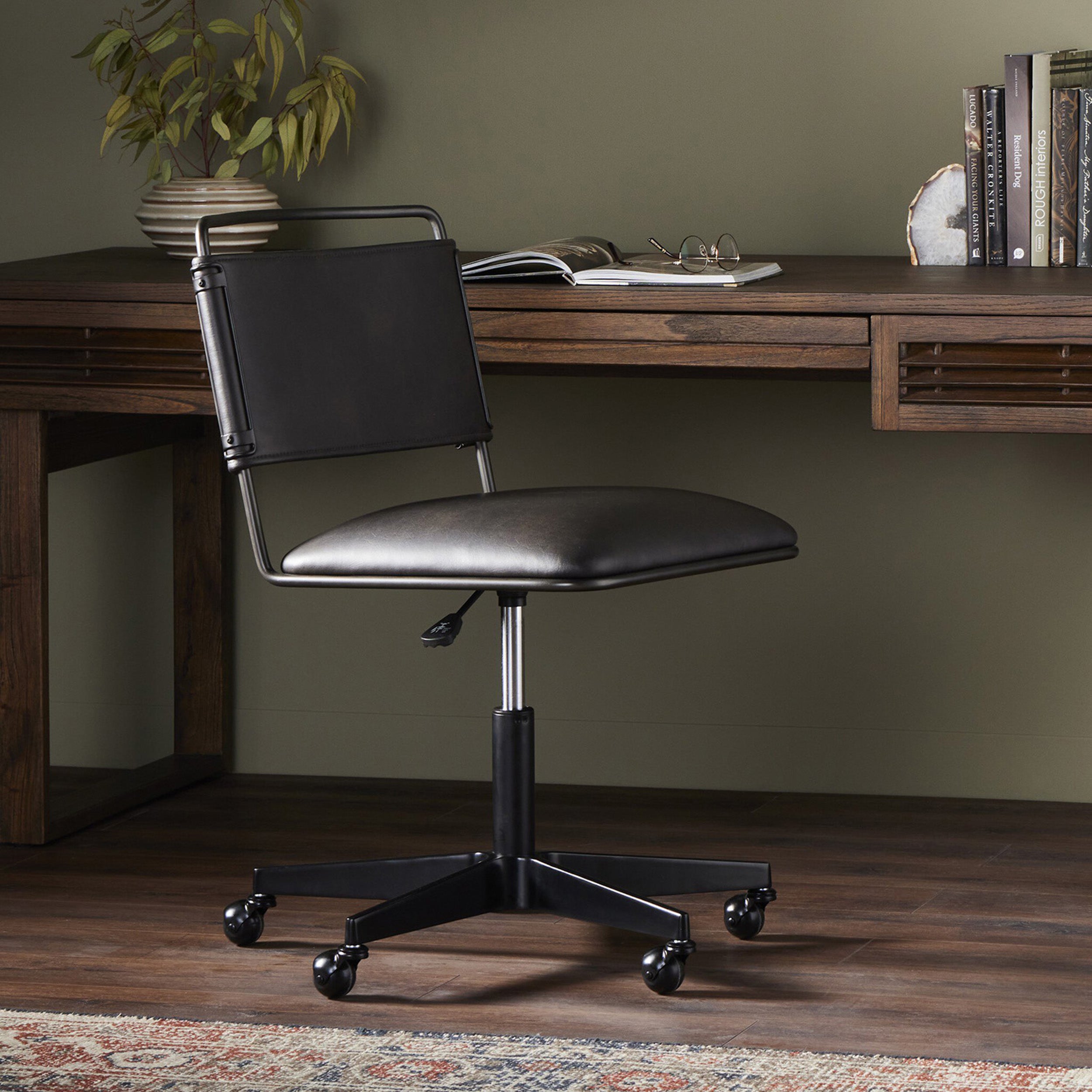 Wharton Desk Chair, Distressed Black