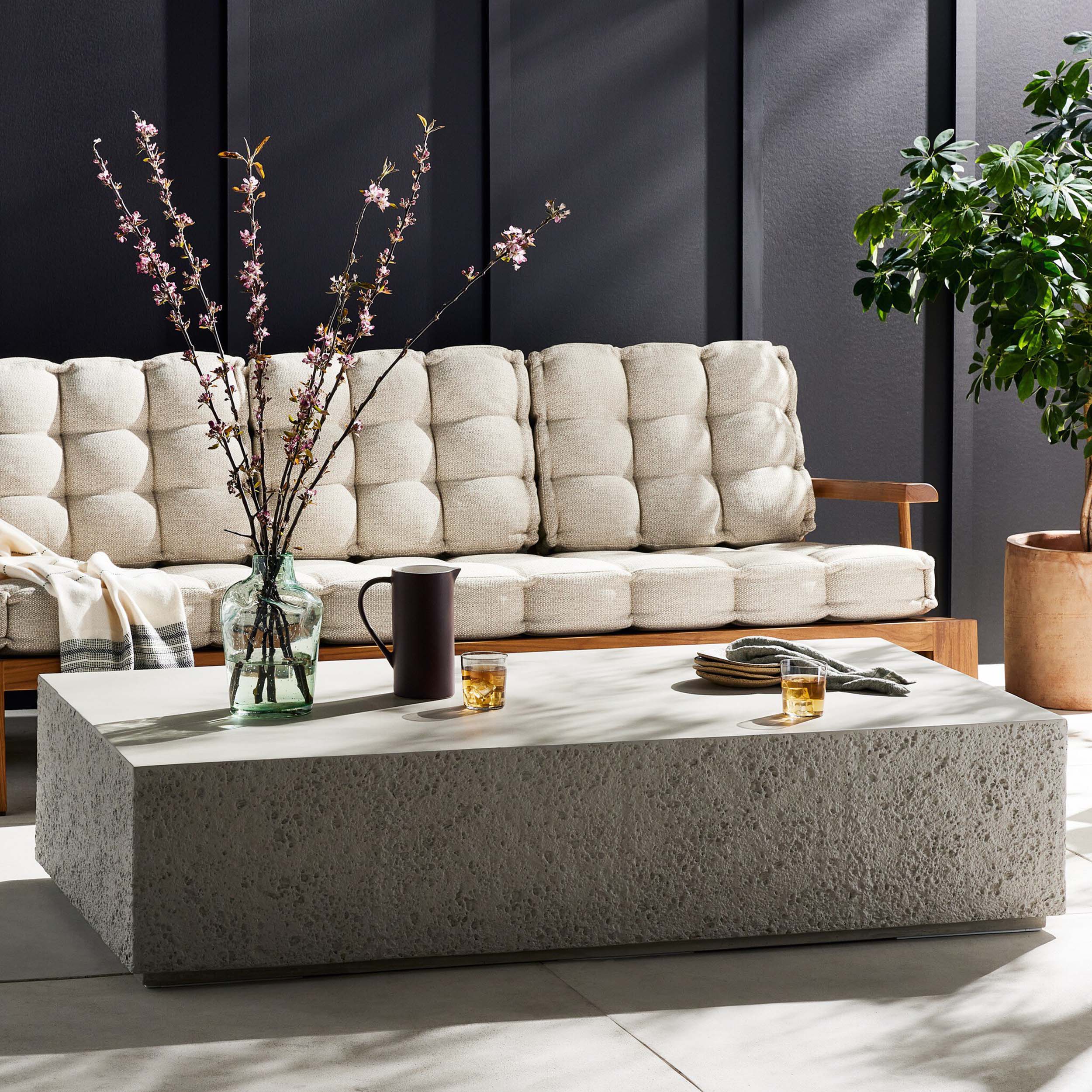 Otero Rectangular Outdoor Coffee Table, Matte Stone