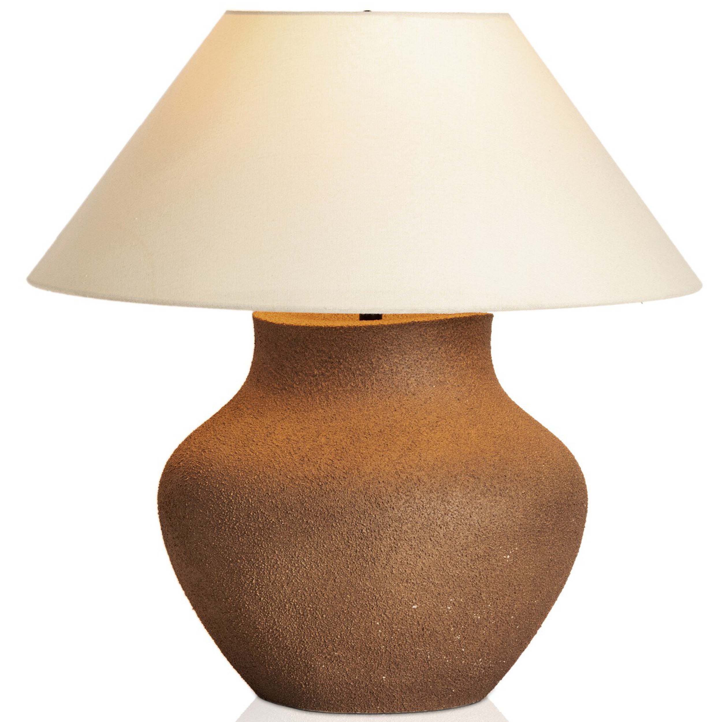Parma Table Lamp, Textured Dark Sand Porcelain, Ivory Linen