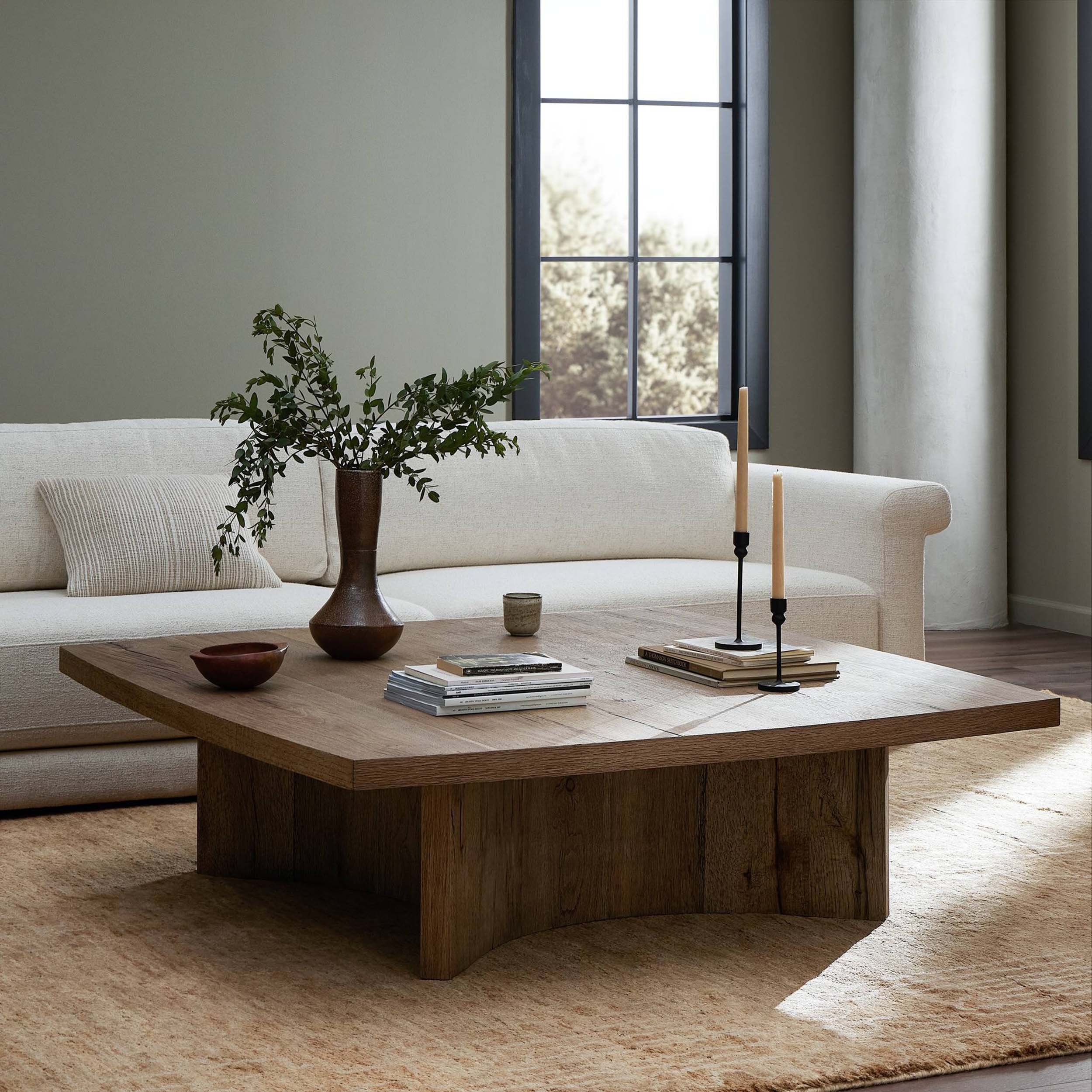 Brinton Square Coffee Table, Rustic Oak Veneer