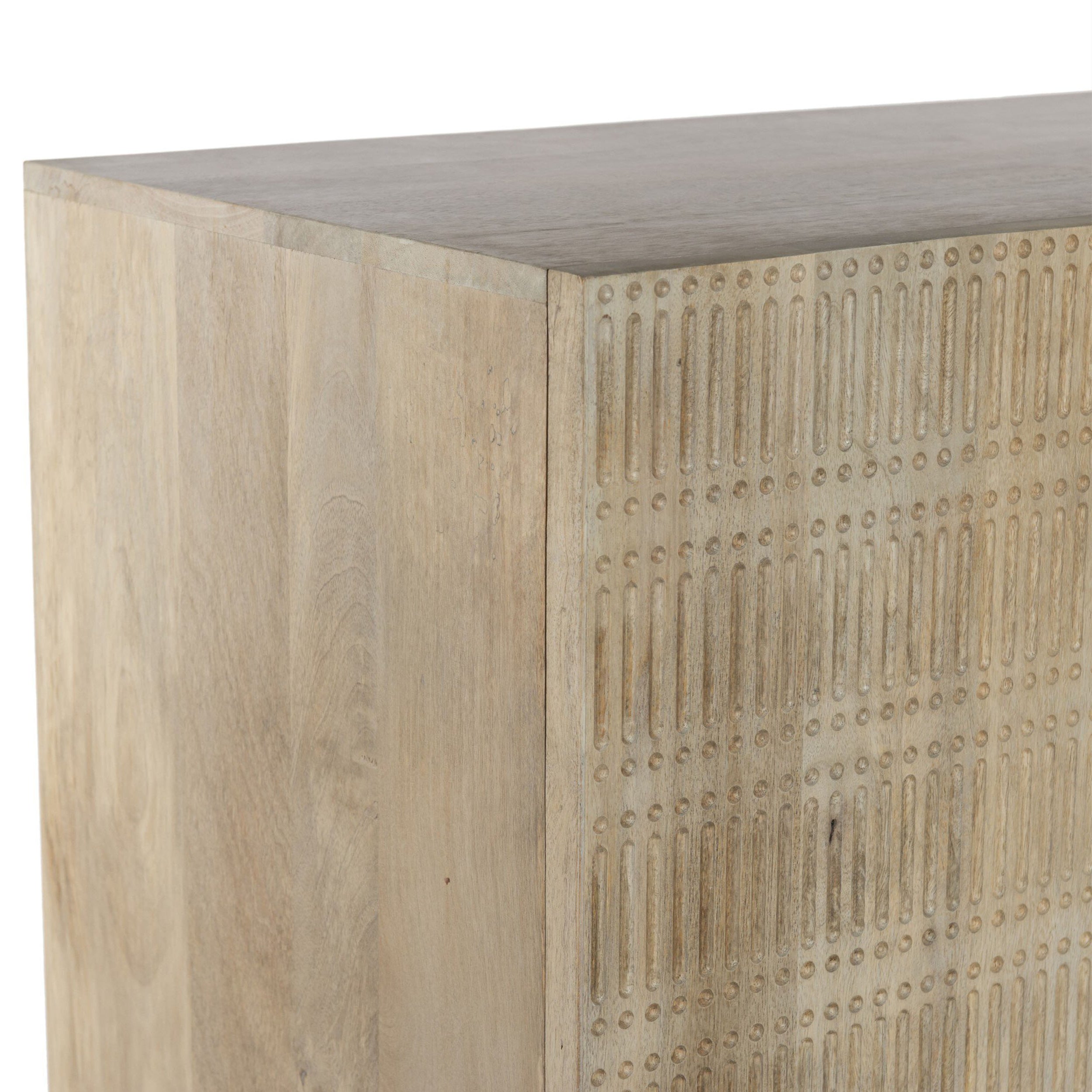 Kelby Bar Cabinet, Light Wash Carved Mango