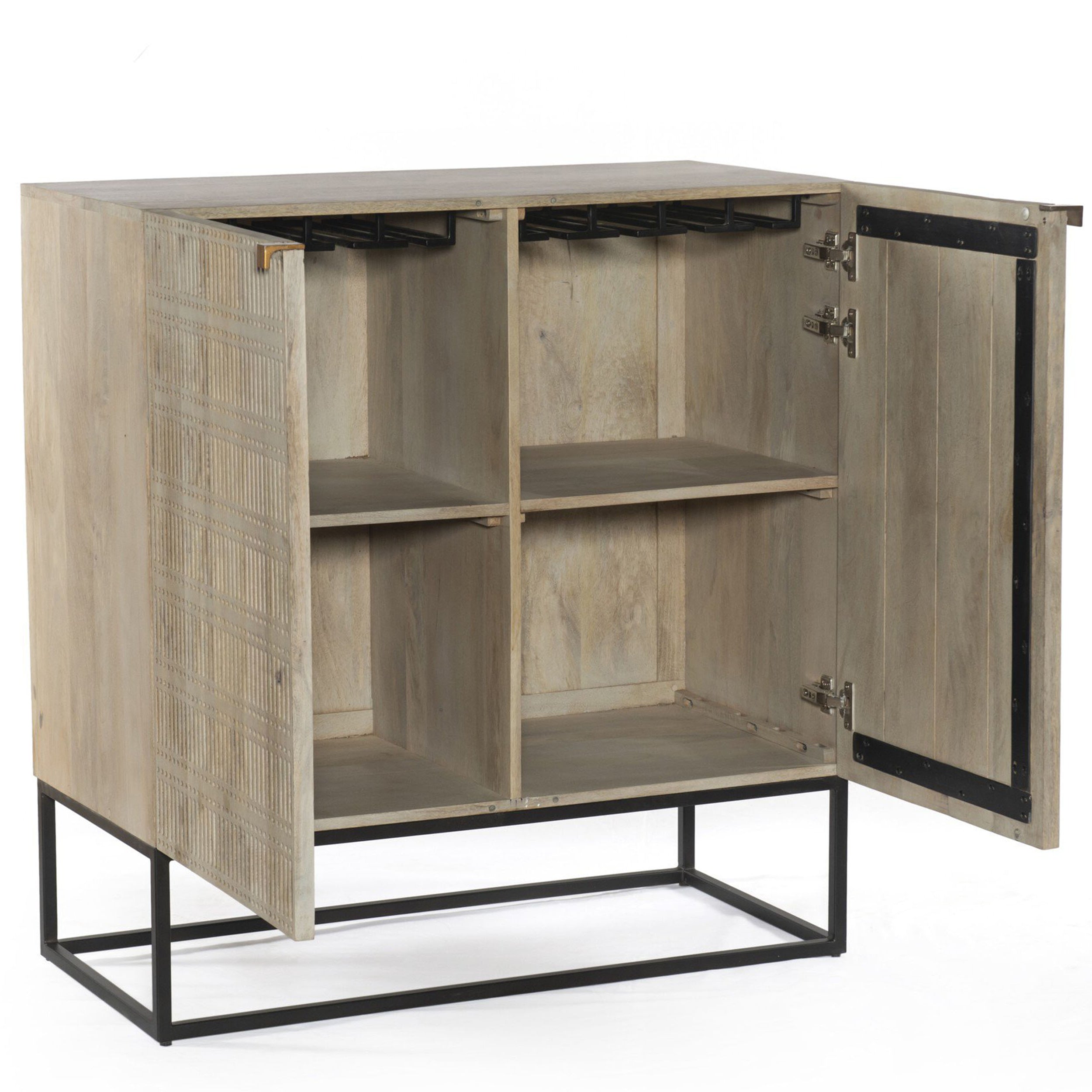 Kelby Bar Cabinet, Light Wash Carved Mango