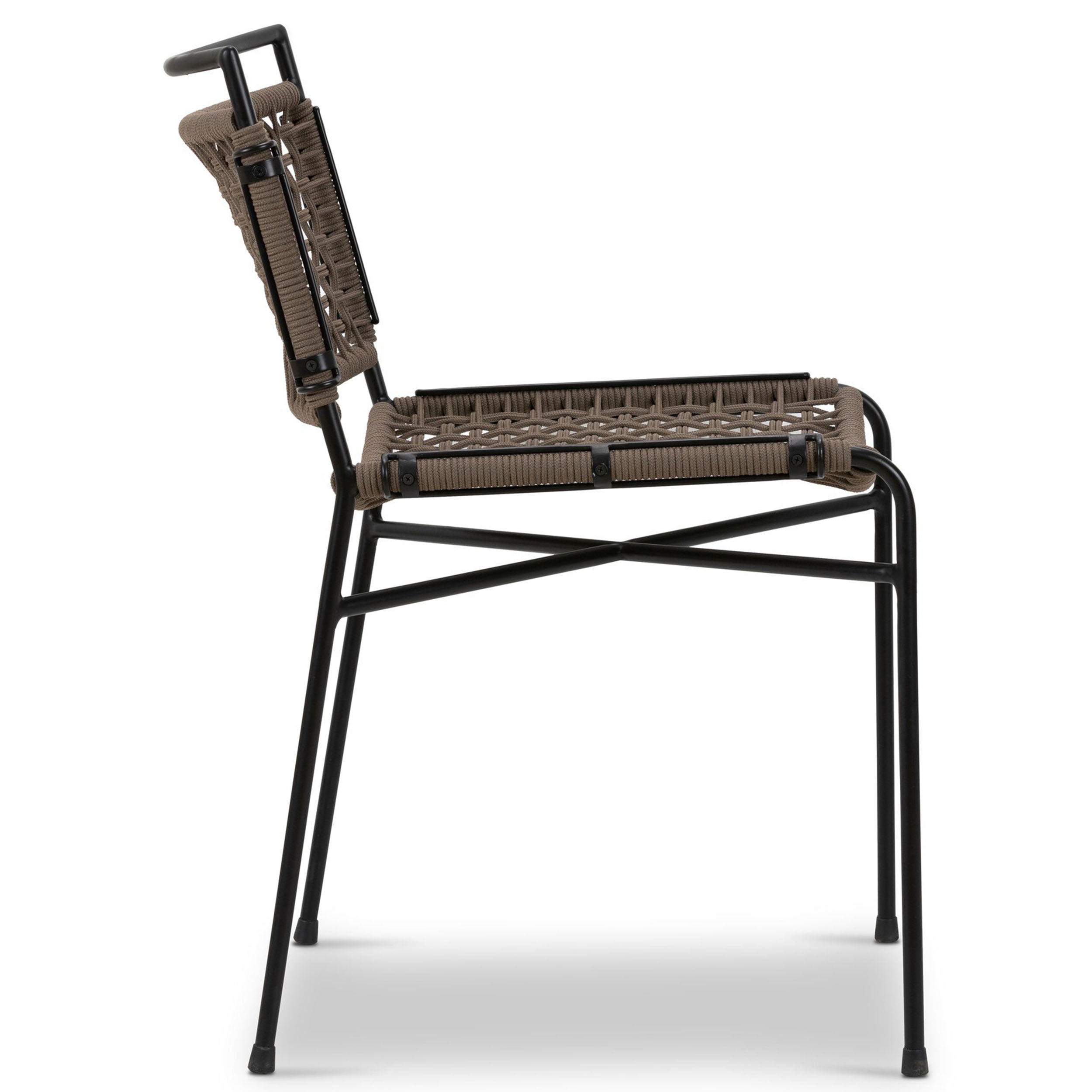 Wharton Outdoor Dining Chair, Earth Rope, Set of 2, side view showcasing its modern design and mixed materials.