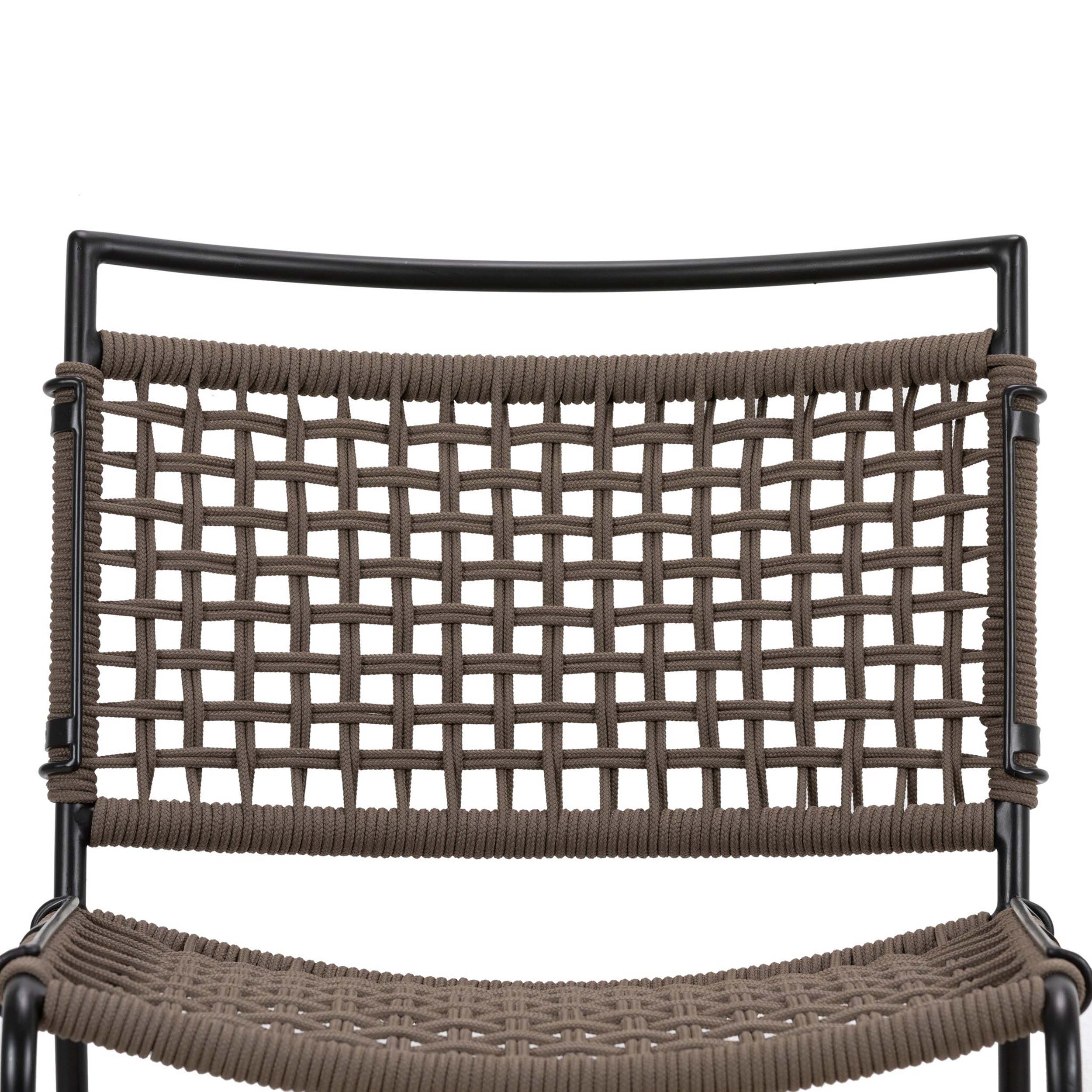 Wharton Outdoor Dining Chair, Earth Rope, Set of 2 woven seat detail with iron frame in satin black finish.