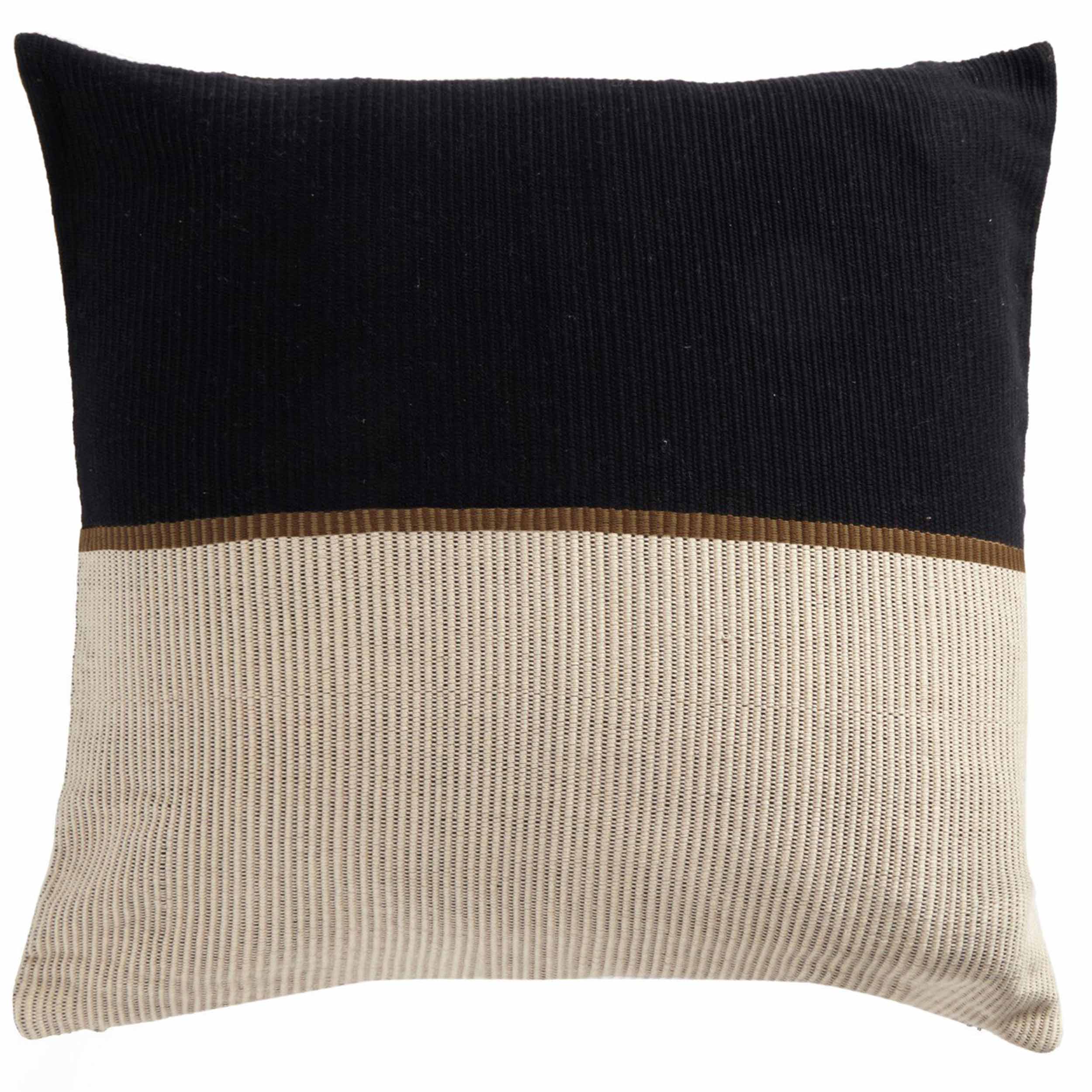 Handwoven Merido Pillow - Black, Beige Cotton, Cover Only