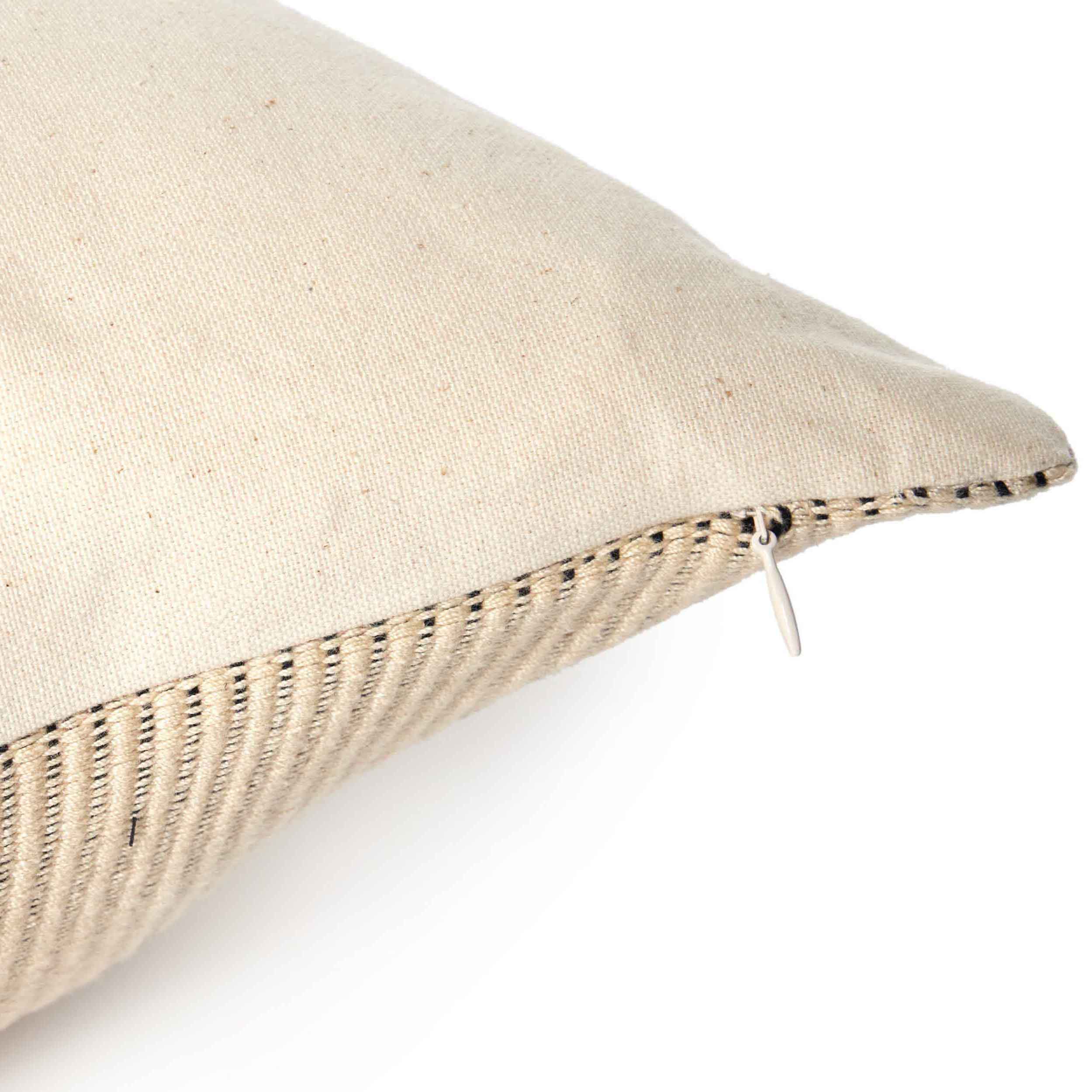 Handwoven Merido Pillow - Beige, Beige Cotton, Cover + Insert