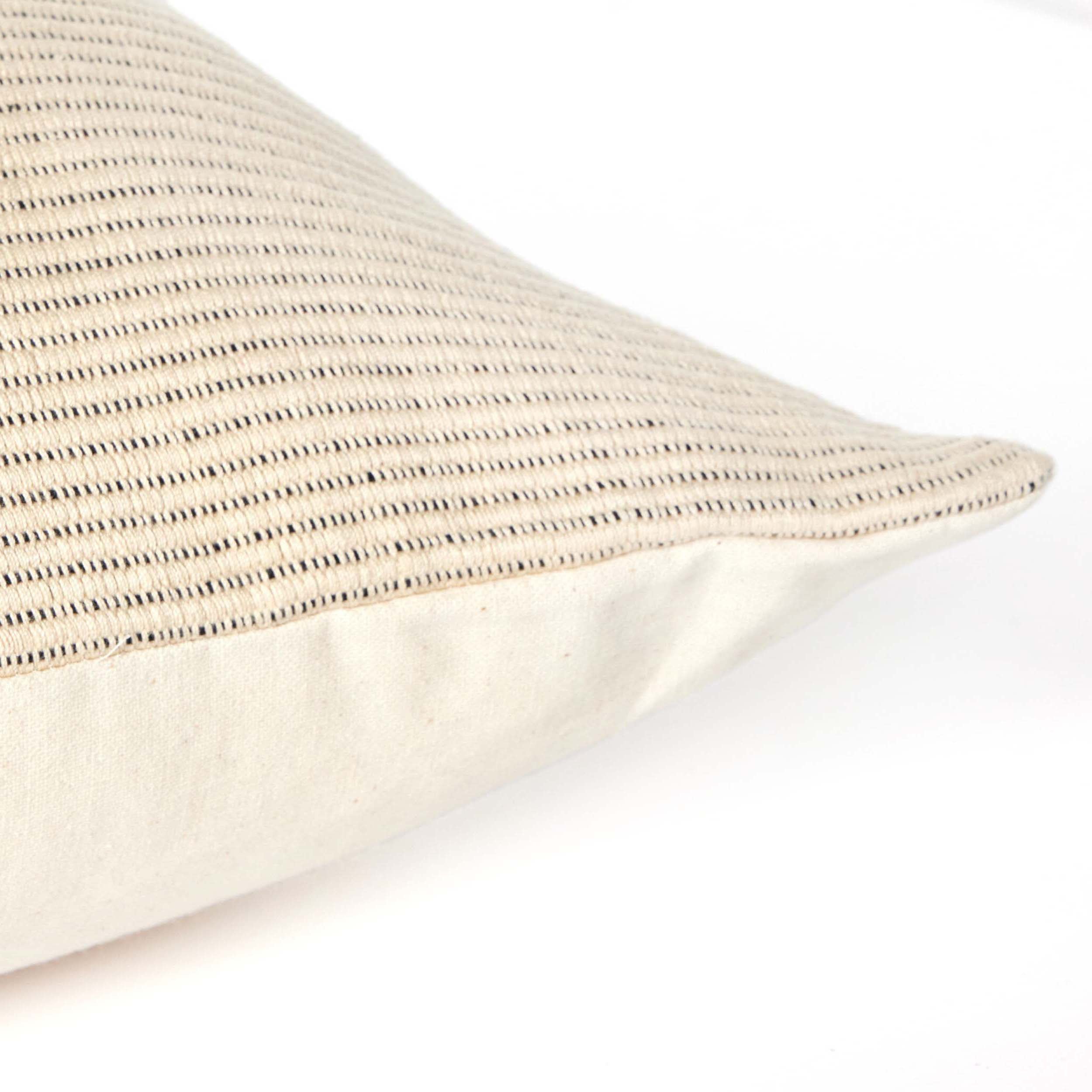 Handwoven Merido Pillow - Beige, Beige Cotton, Cover + Insert