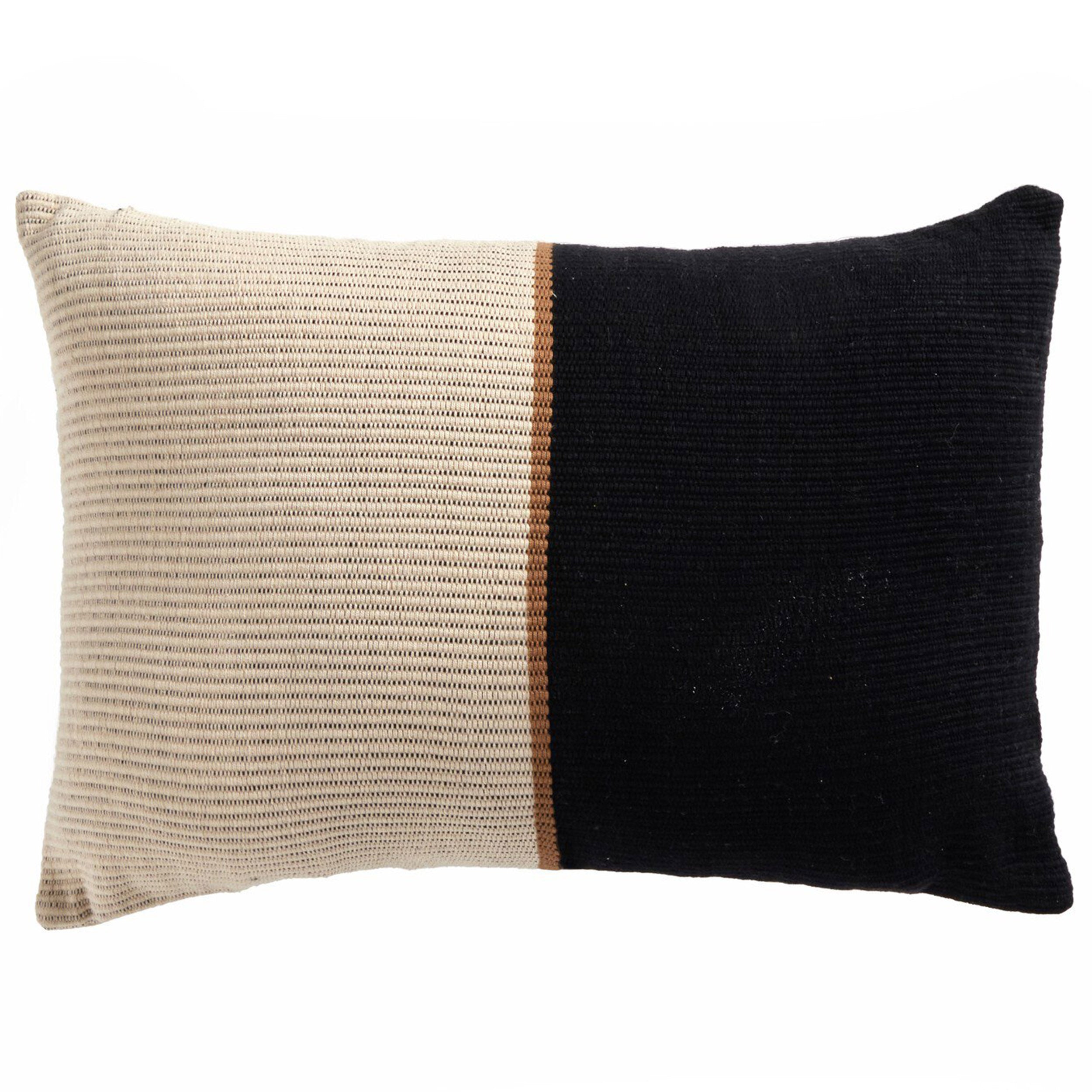Handwoven Merido Pillow - Black, Beige Cotton, Cover + Insert