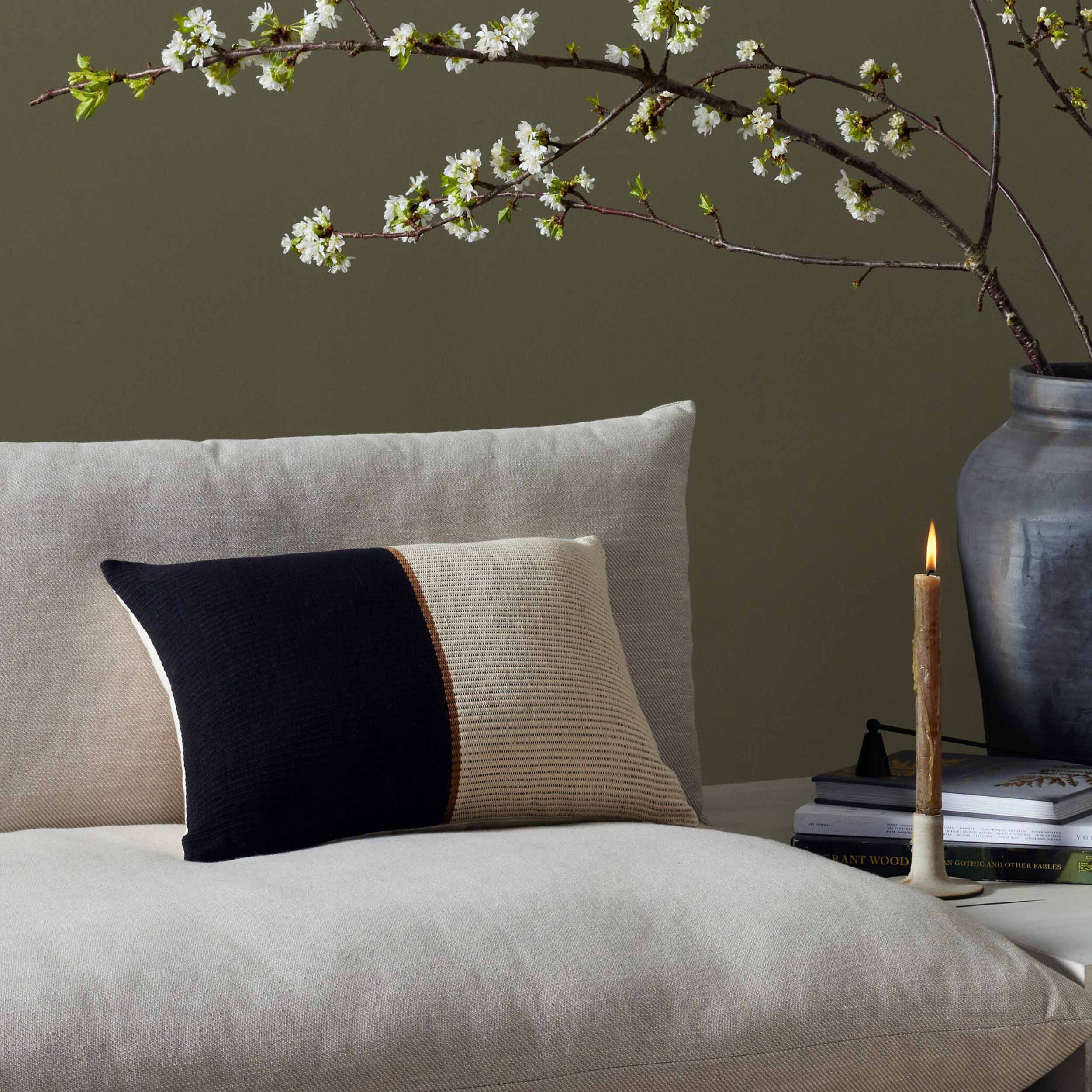 Handwoven Merido Pillow - Black, Beige Cotton, Cover + Insert