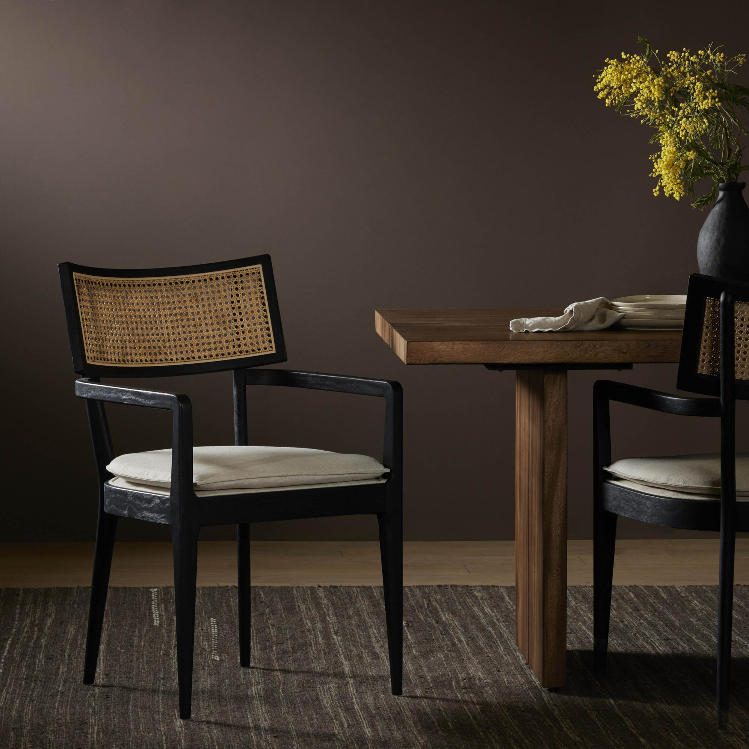 Britt Dining Armchair, Savile Flax, Brushed Ebony