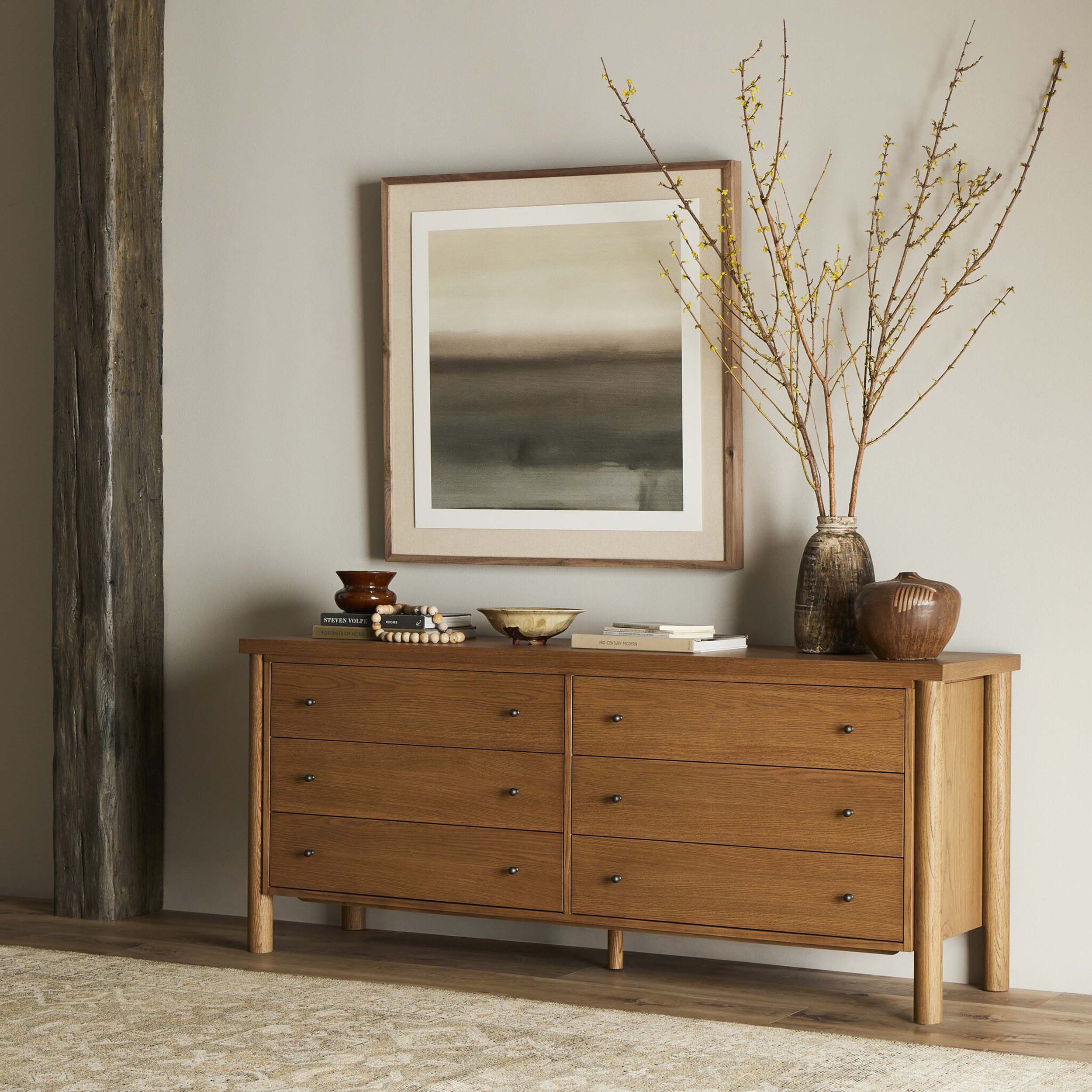 Roark 6 Drawer Dresser, Amber Oak Veneer