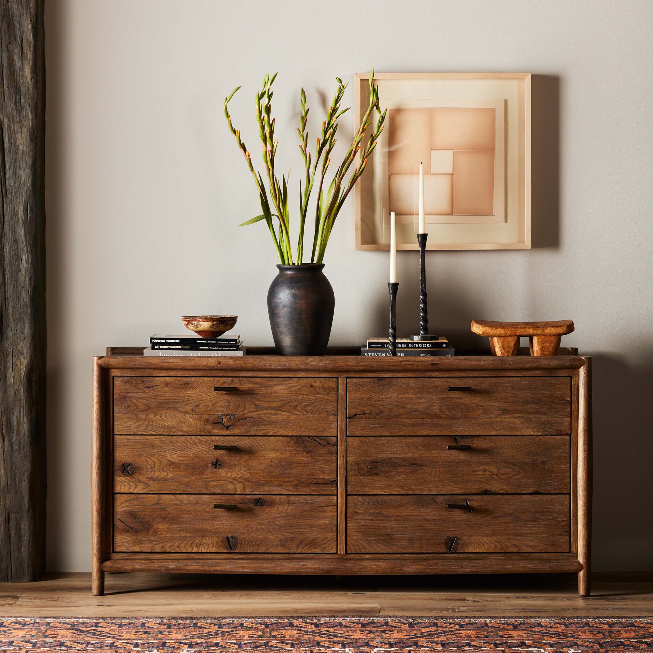 Glenview 6 Drawer Dresser, Weathered Oak Veneer