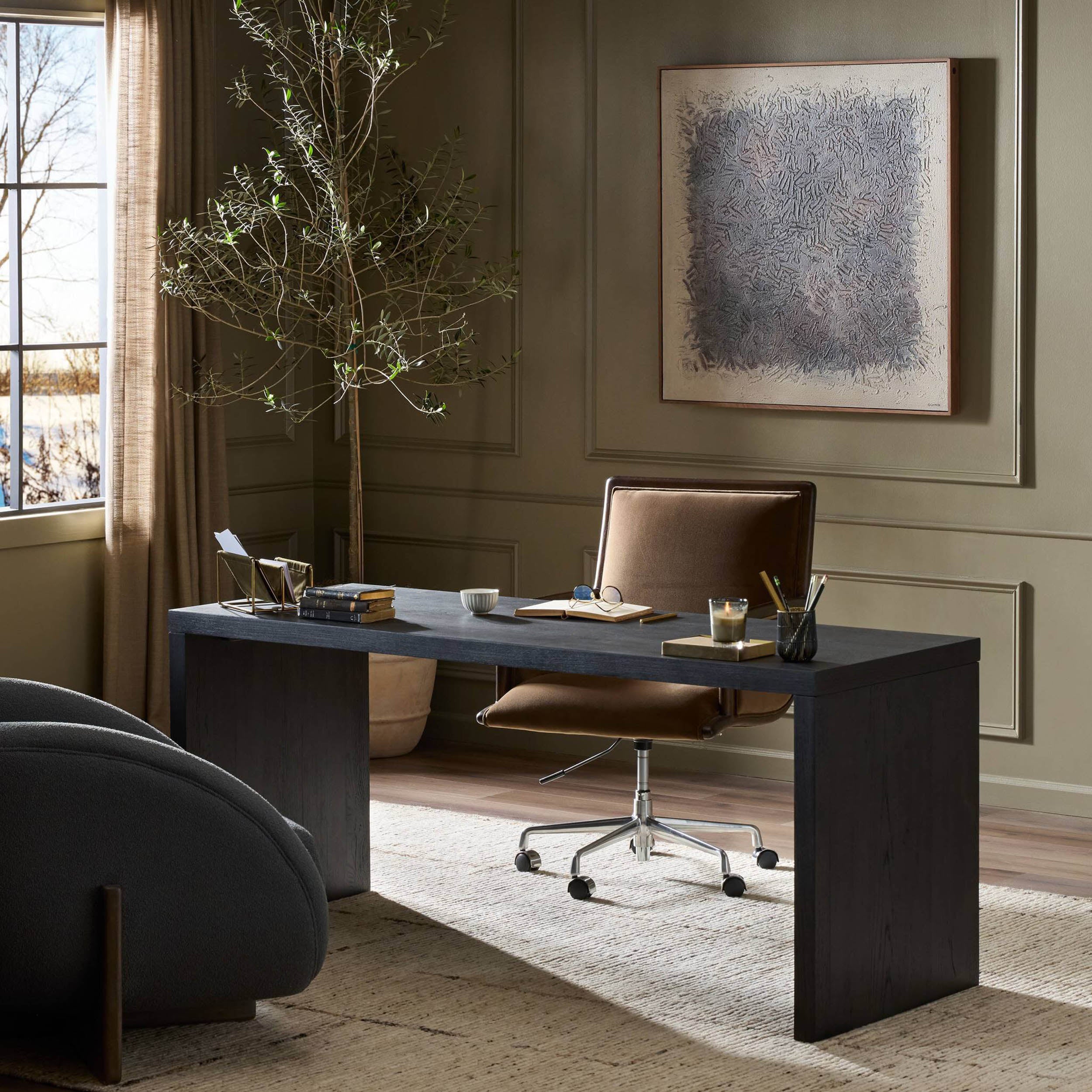 Posada Desk, Worn Black Oak Veneer