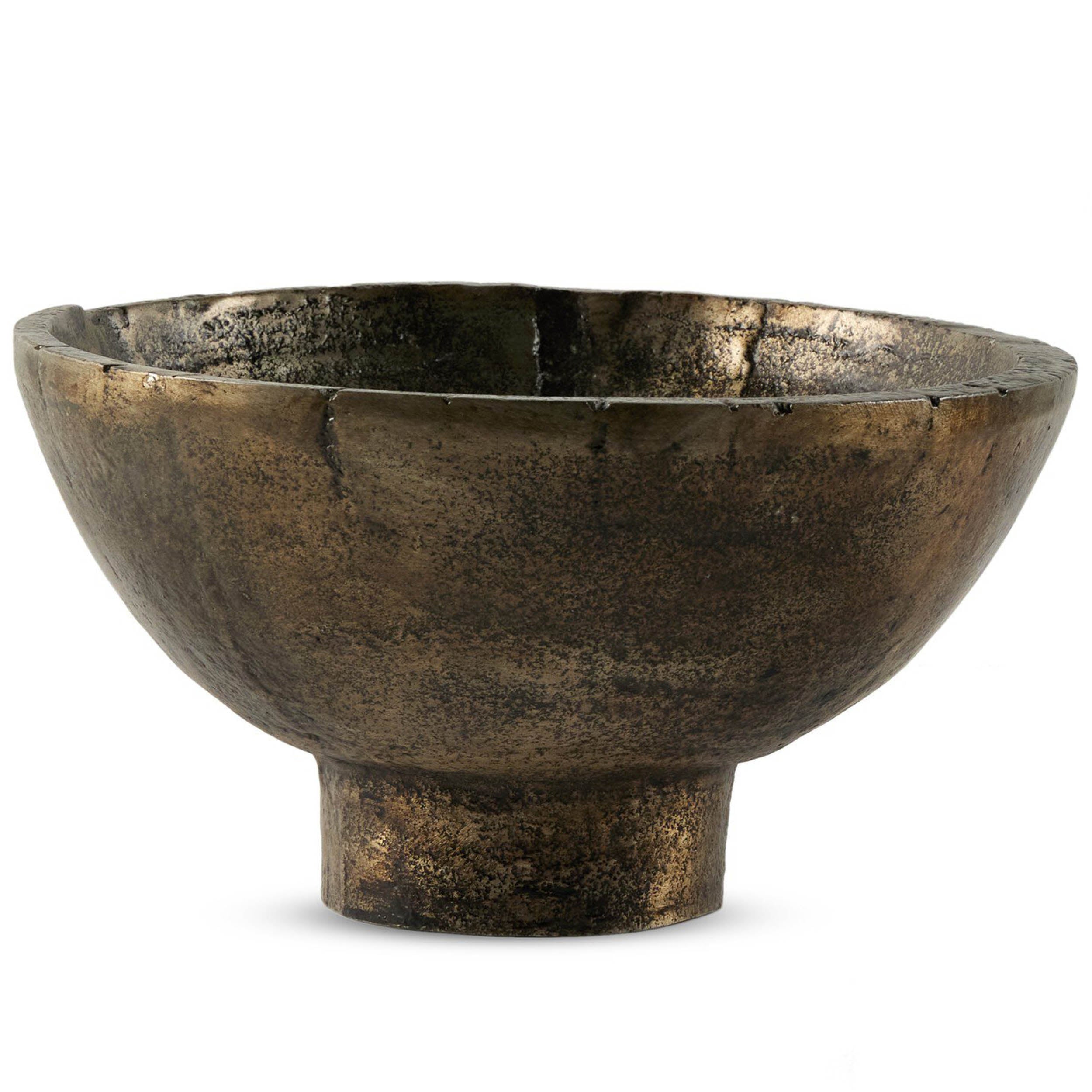 Jagen Outdoor Pedestal Bowl, Rustic Cast Aluminum