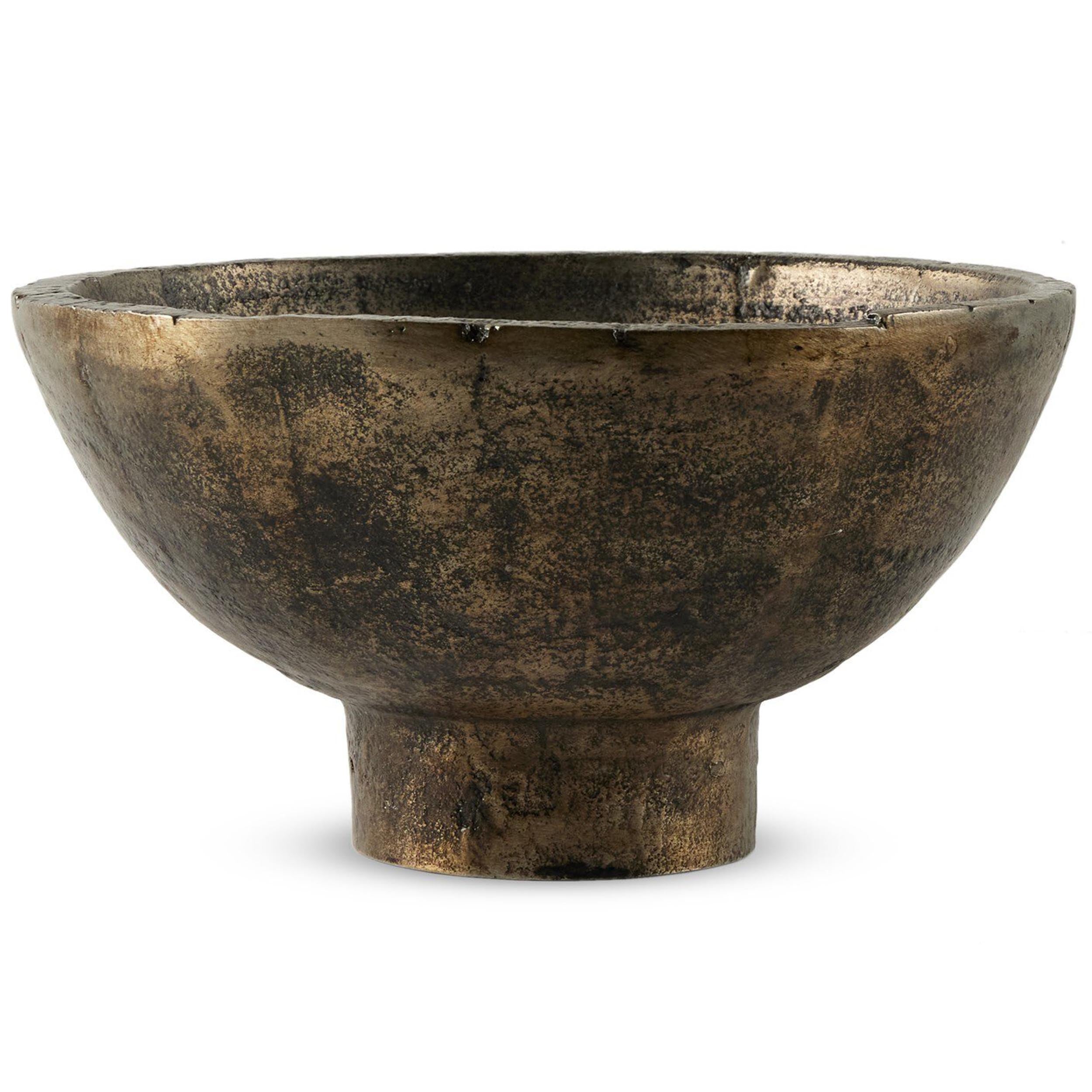 Jagen Outdoor Pedestal Bowl, Rustic Cast Aluminum