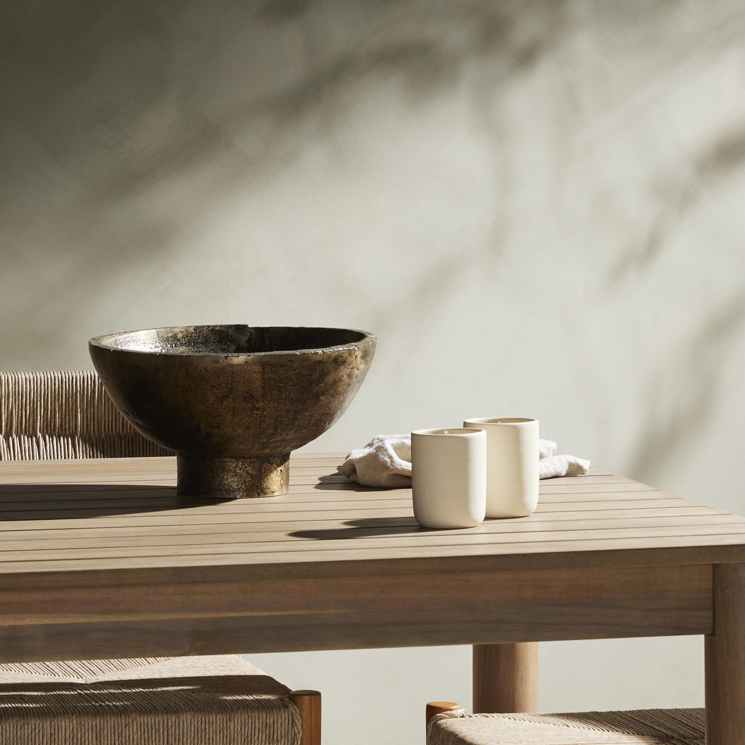 Jagen Outdoor Pedestal Bowl, Rustic Cast Aluminum