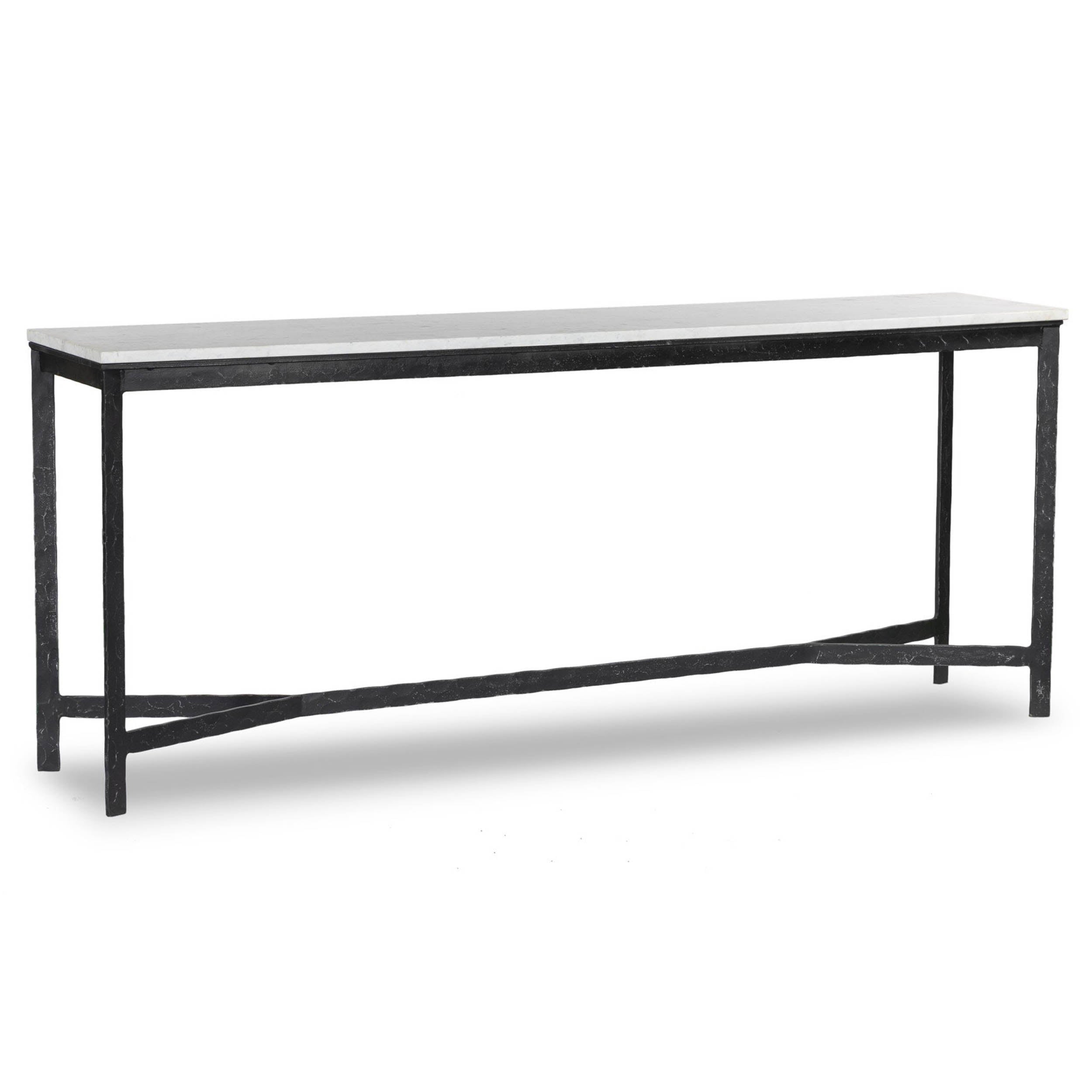 Hammered Iron Console Table, White Marble, Hammered Black Iron