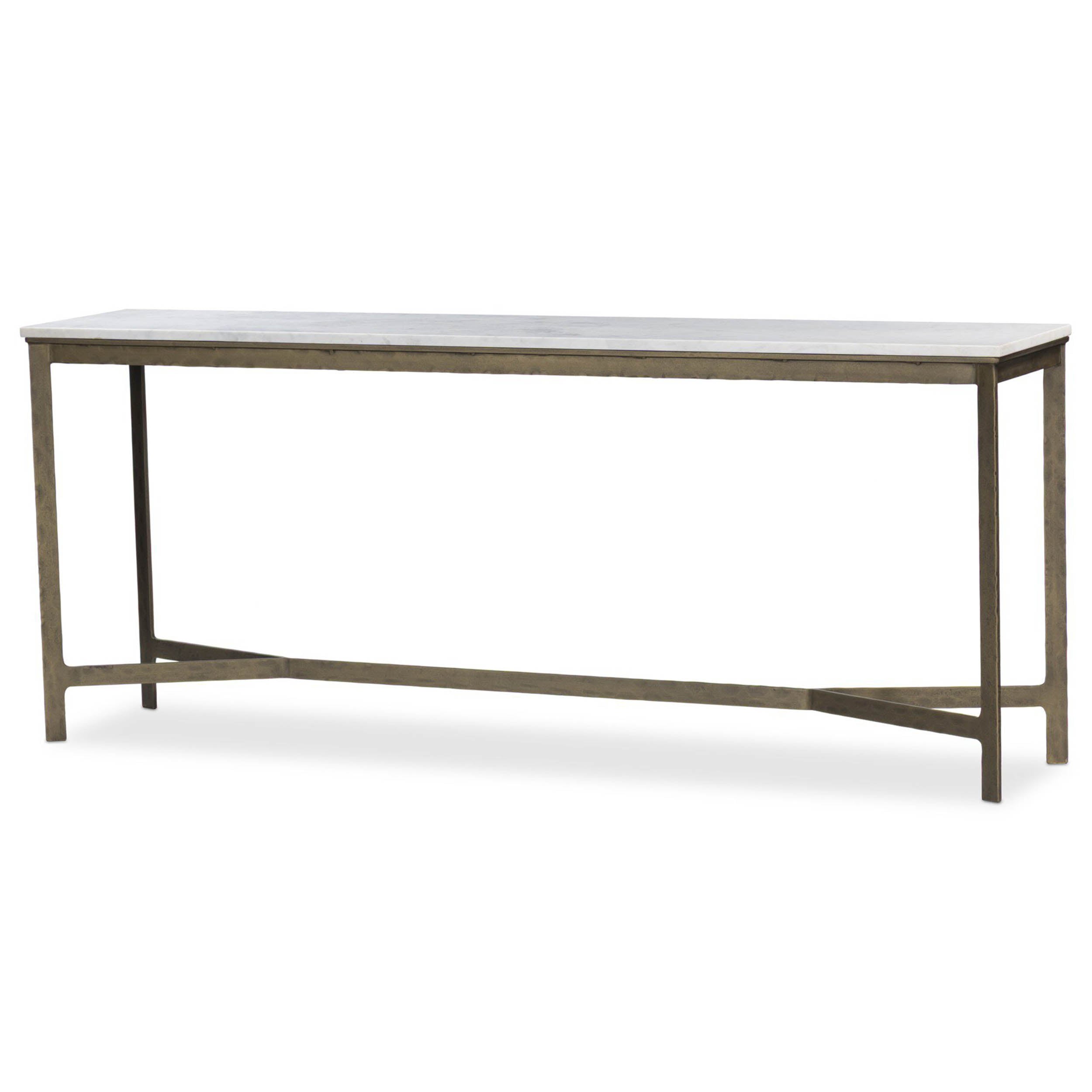 Hammered Iron Console Table, White Marble, Hammered Antique Brass